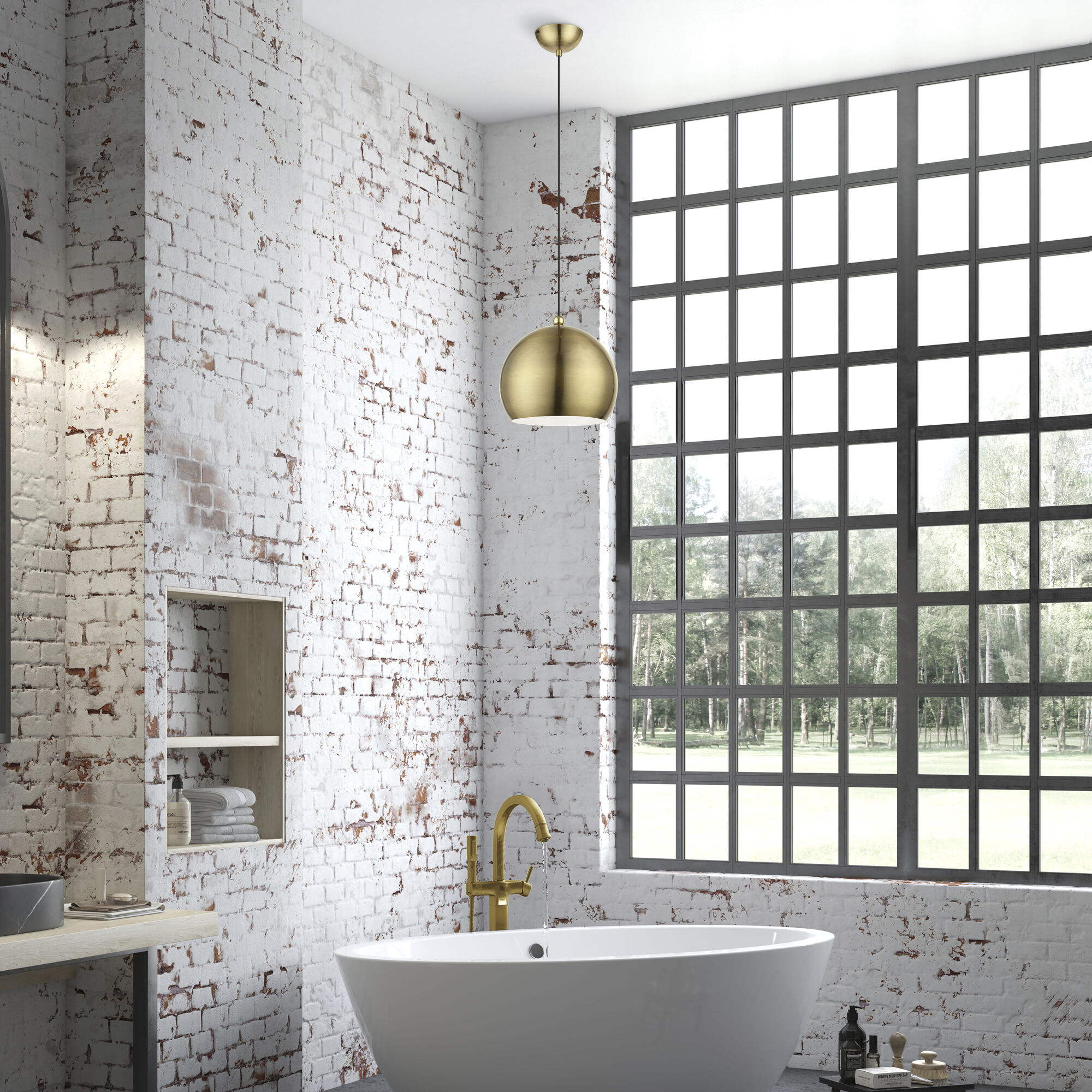 Stockton 1 Light 12 inch Antique Brass with Polished Brass Accents Pendant Ceiling Light, Globe