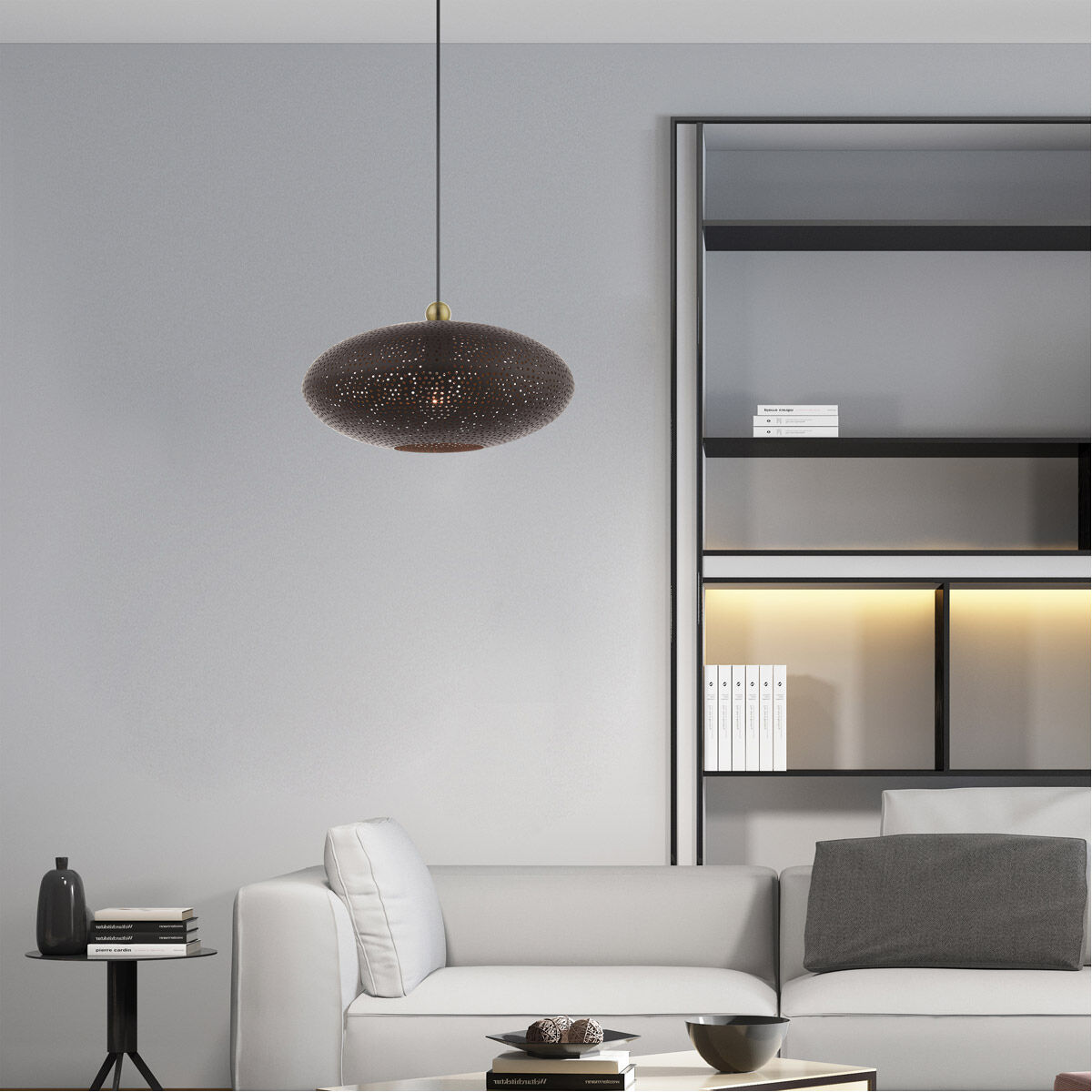 Dublin 1 Light 16 inch Bronze with Antique Brass Accents Pendant Ceiling Light