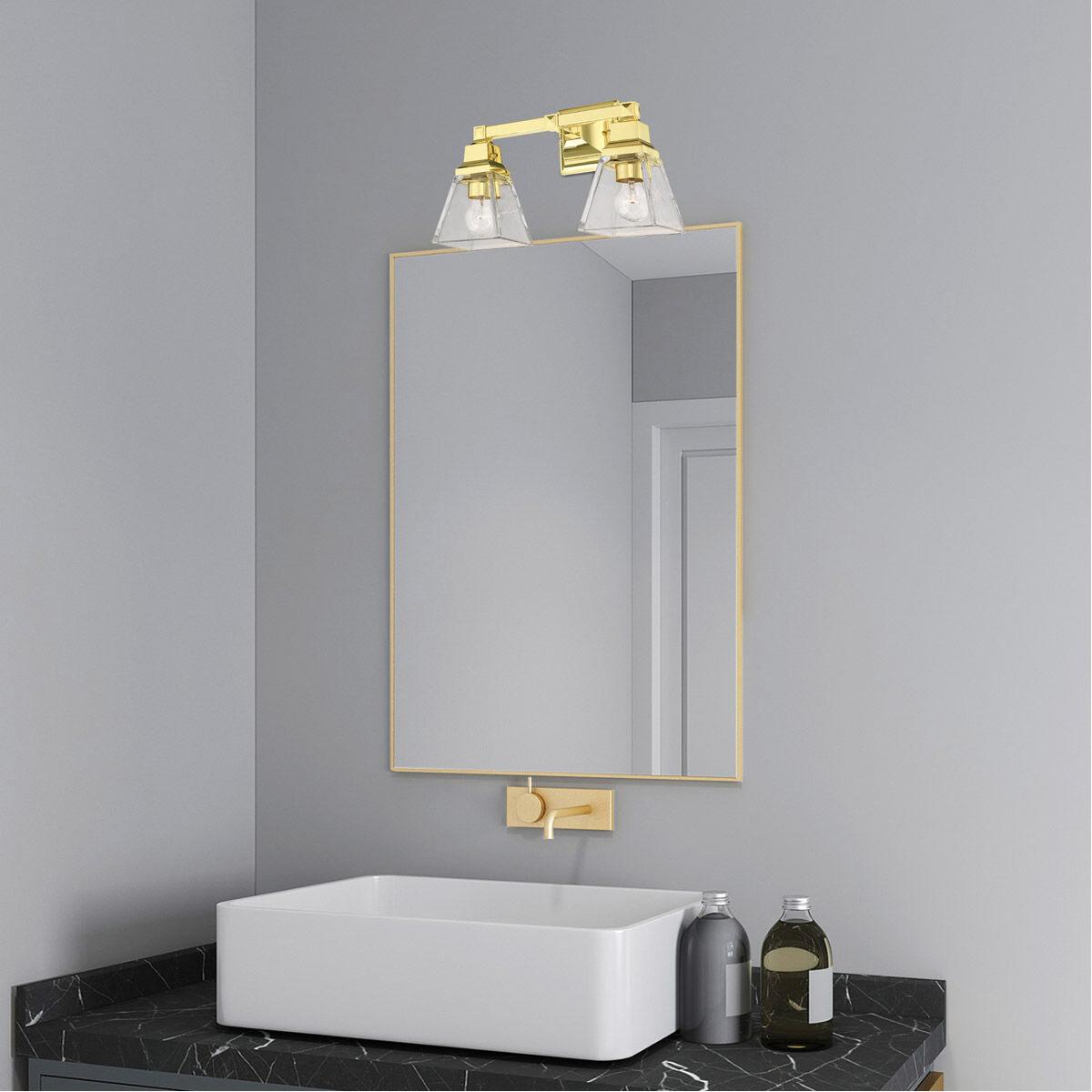 Mission 2 Light 15 inch Polished Brass Vanity Sconce Wall Light