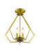 Prism 3 Light 14 inch Antique Brass Convertible Mini Chandelier/Ceiling Mount Ceiling Light