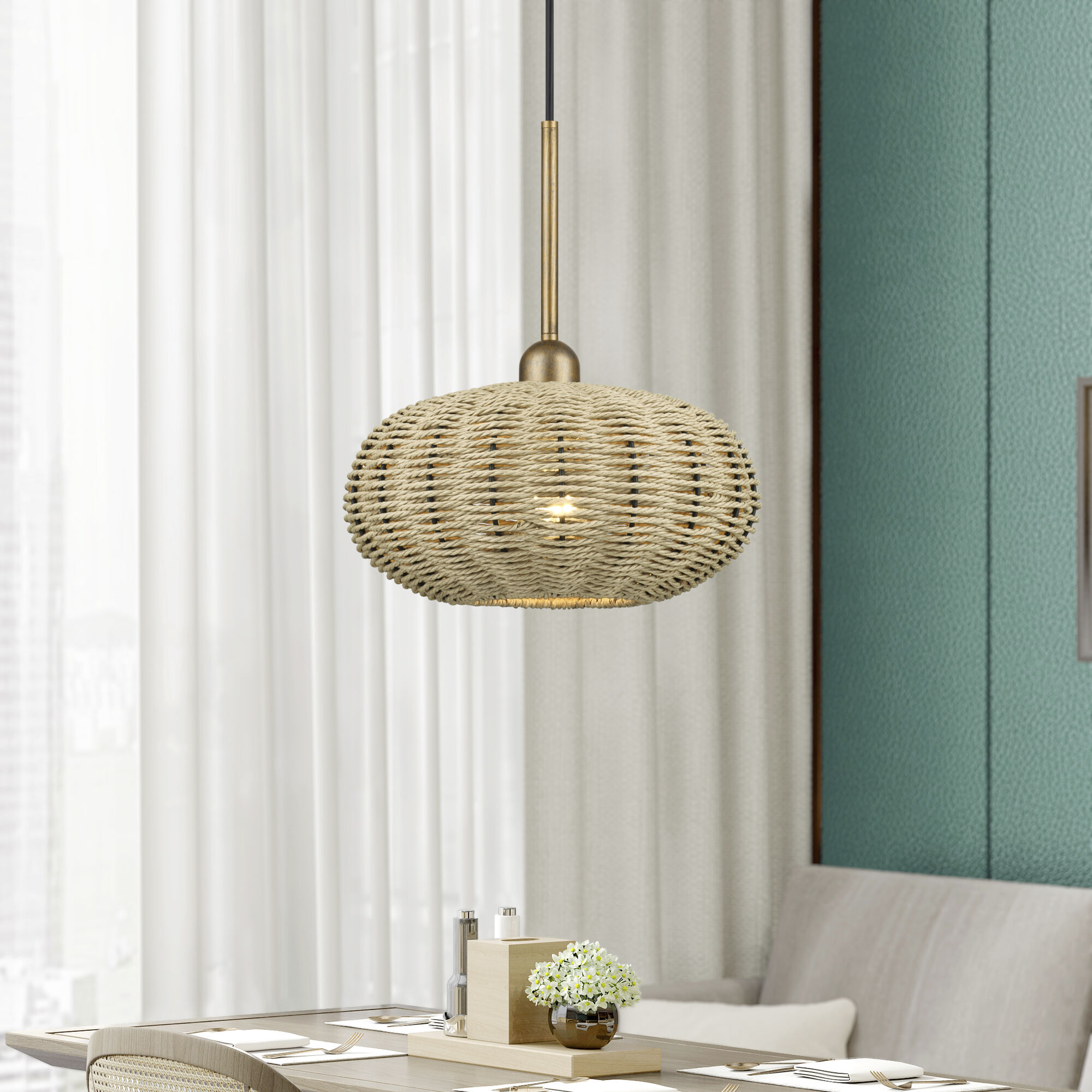 Summervine 1 Light 12 inch Antique Gold Leaf Pendant Ceiling Light