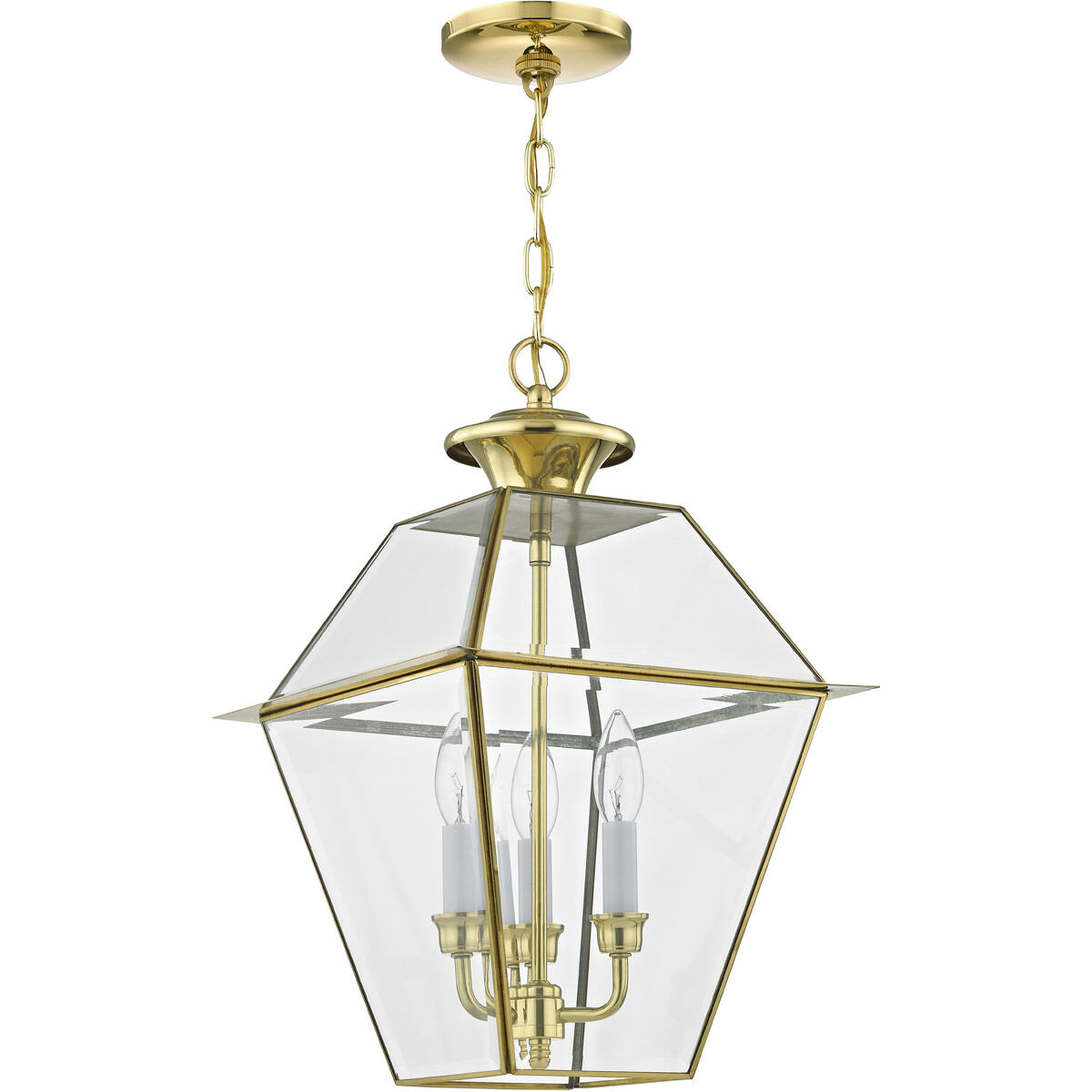 Westover 3 Light 12 inch Polished Brass Outdoor Pendant Lantern