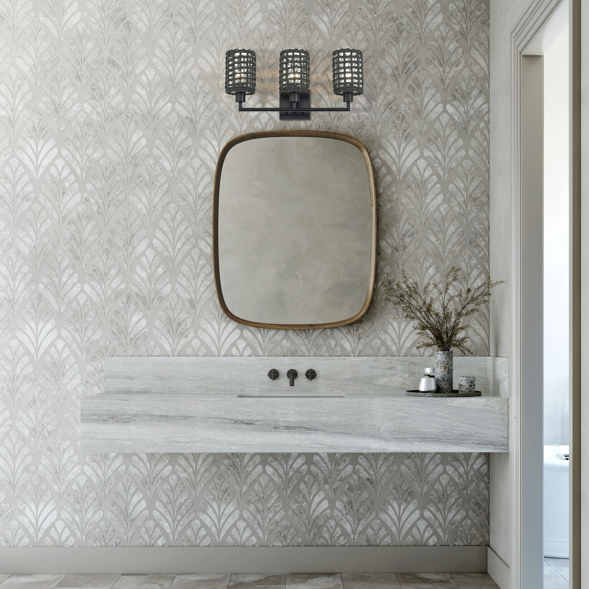 Twinewell 3 Light 23 inch Black Vanity Wall Sconce Wall Light