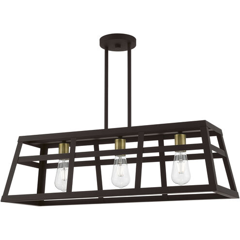 Schofield 3 Light 30 inch Bronze with Antique Brass Accents Linear Chandelier Ceiling Light