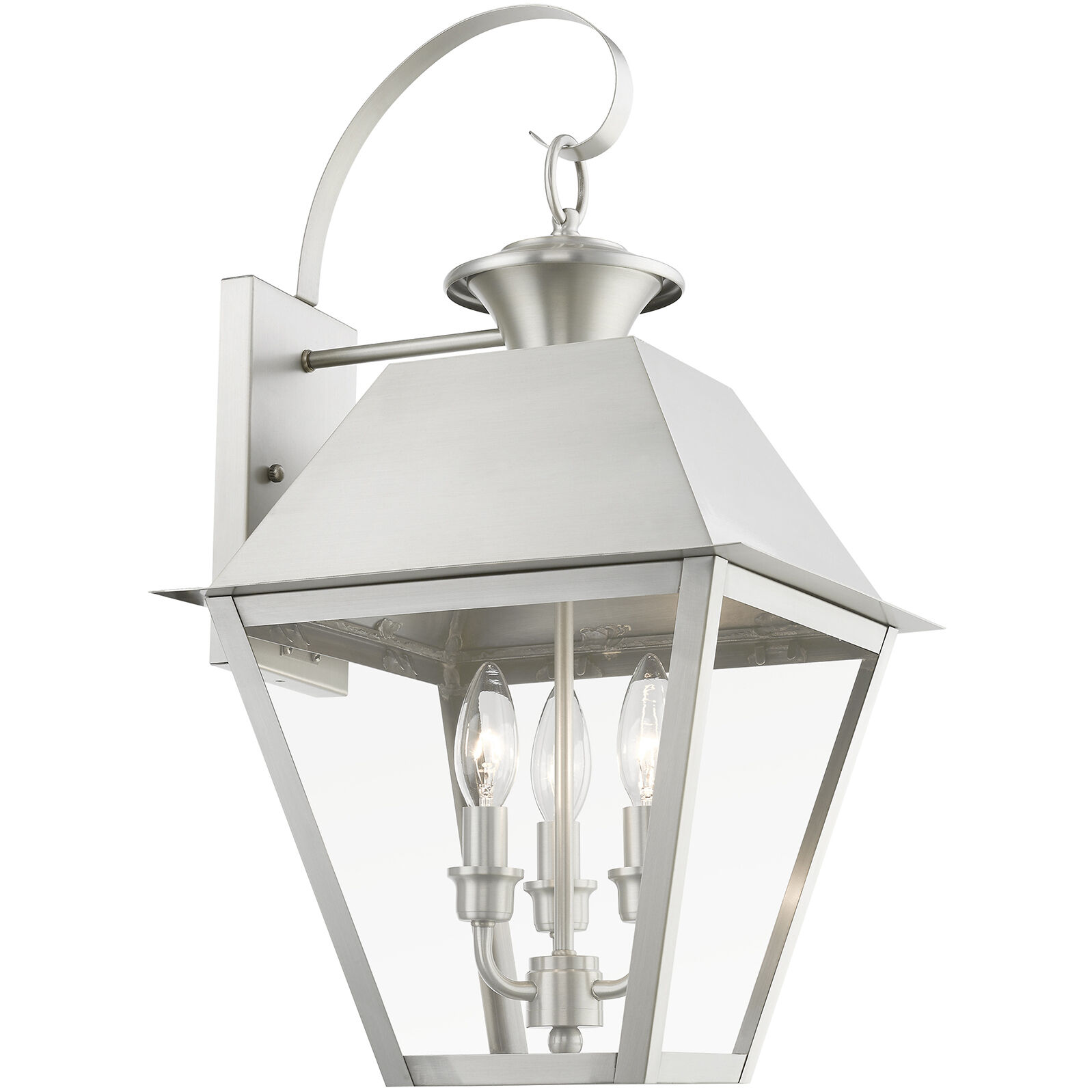 Wentworth 3 Light 22 inch Brushed Nickel Outdoor Wall Lantern, Large