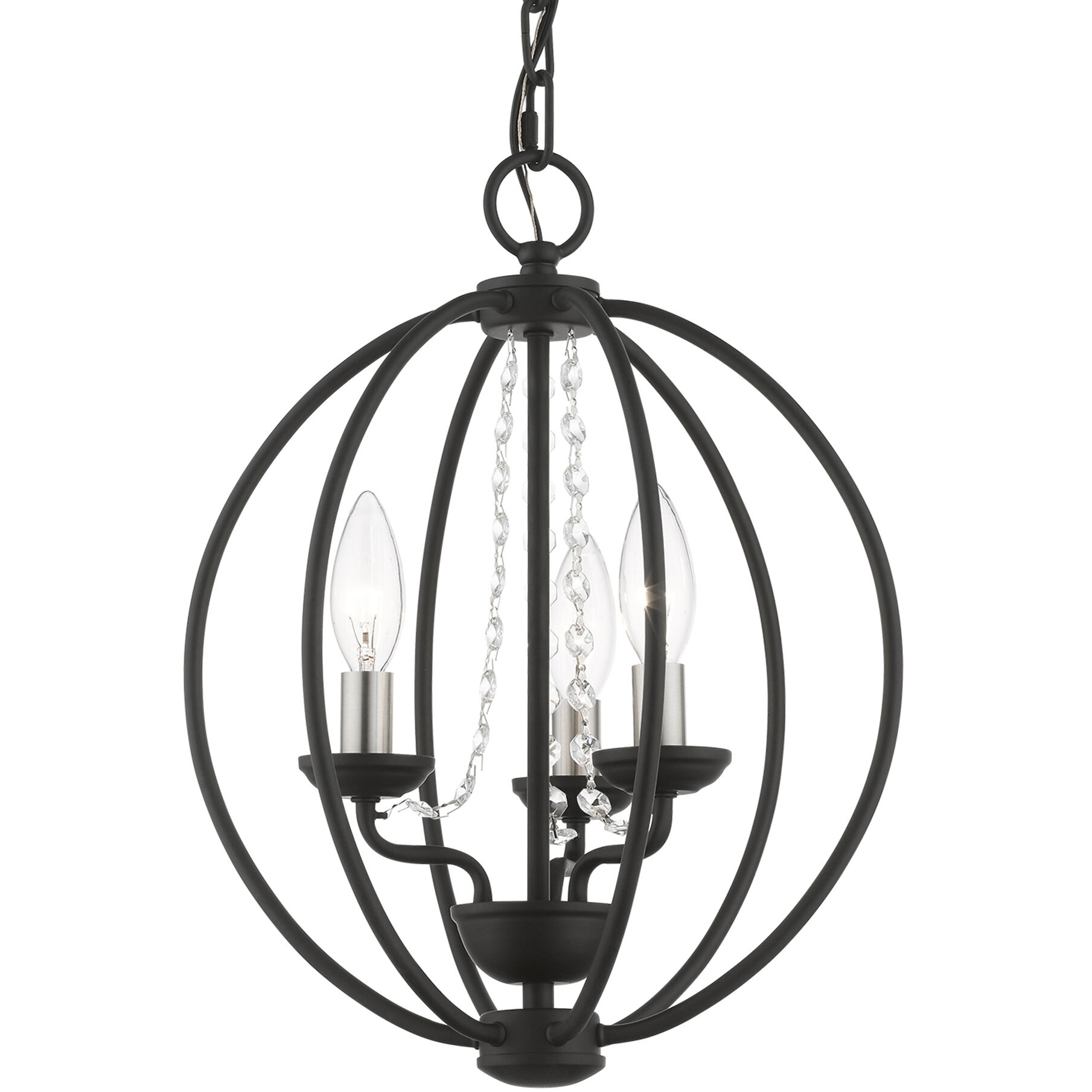 Arabella 3 Light 12 inch Black with Brushed Nickel Finish Candles Convertible Mini Chandelier/ Semi-Flush Ceiling Light, Globe
