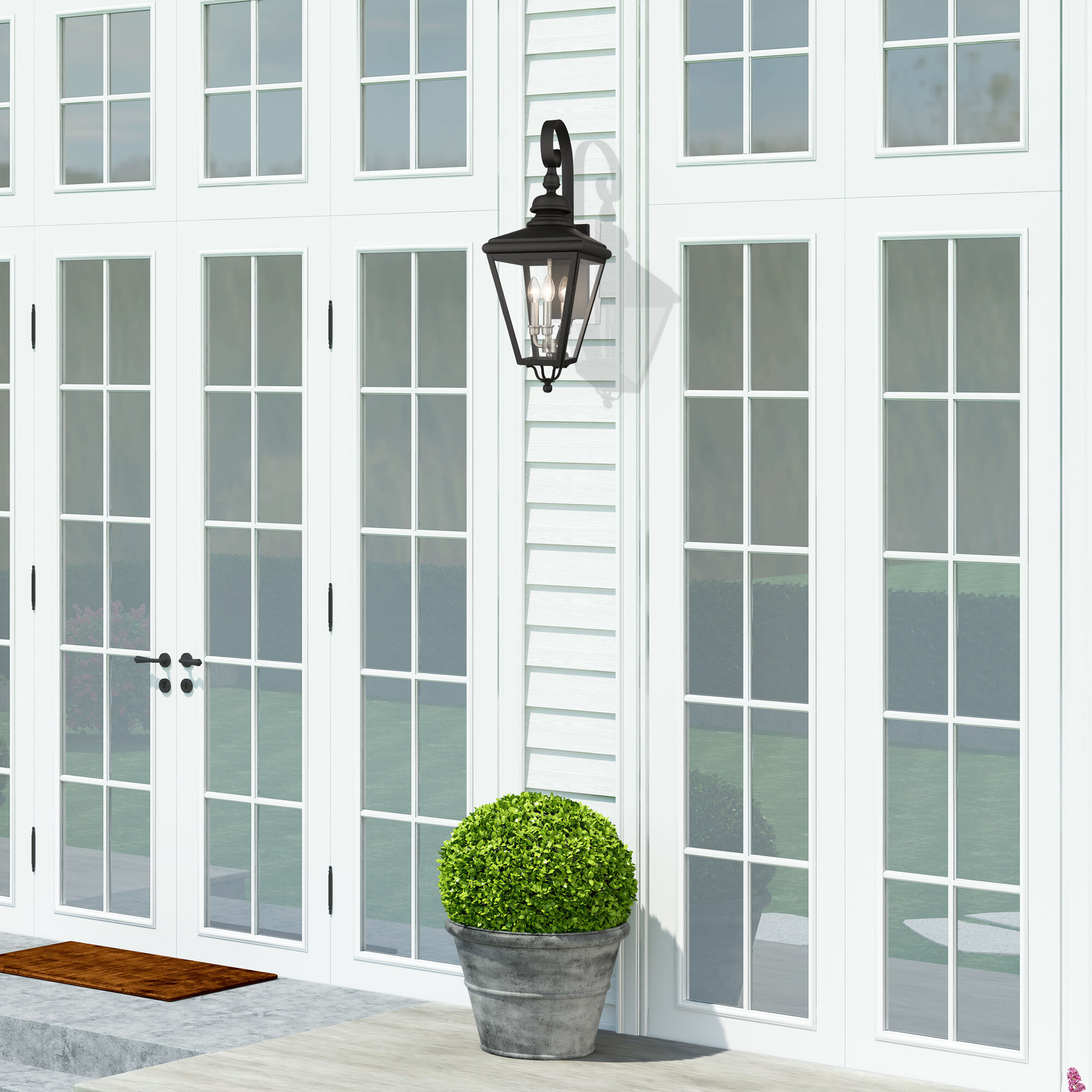 Adams 3 Light 10.63 inch Black with Brushed Nickel Finish Cluster Outdoor Large Wall Lantern Wall Light