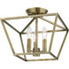 Devone 3 Light 13 inch Antique Brass Semi-Flush Ceiling Light, Square