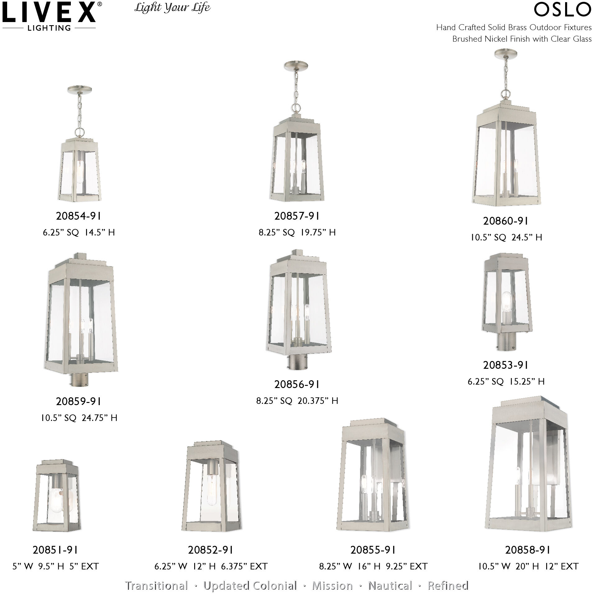 Oslo 1 Light 15 inch Brushed Nickel Outdoor Post Top Lantern