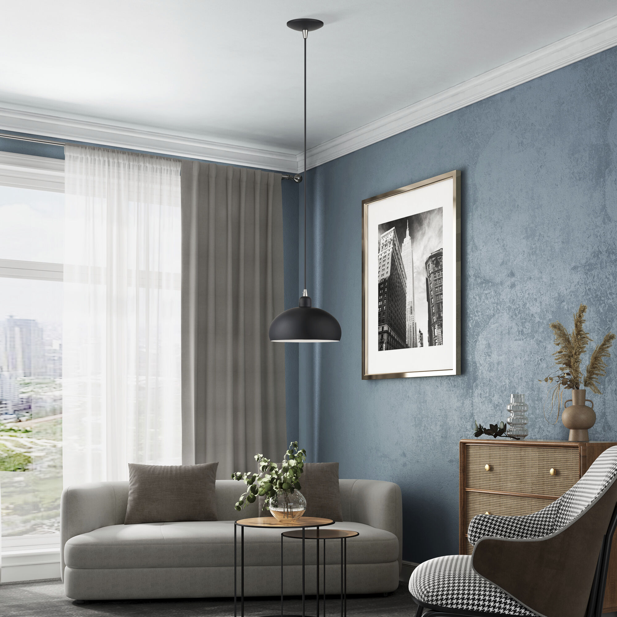 Domma 1 Light 10 inch Black with Brushed Nickel Accents Pendant Ceiling Light