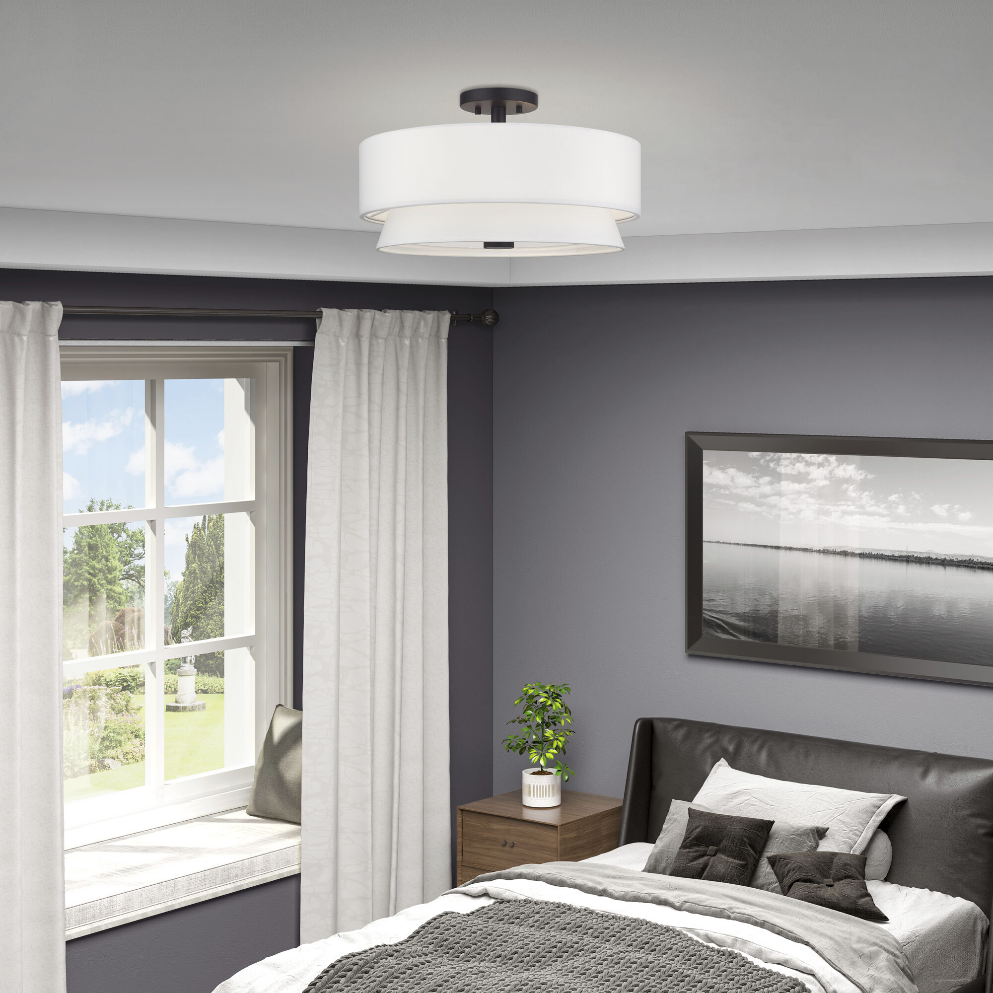 Fontana 4 Light 18 inch Bronze Semi-Flush Ceiling Light
