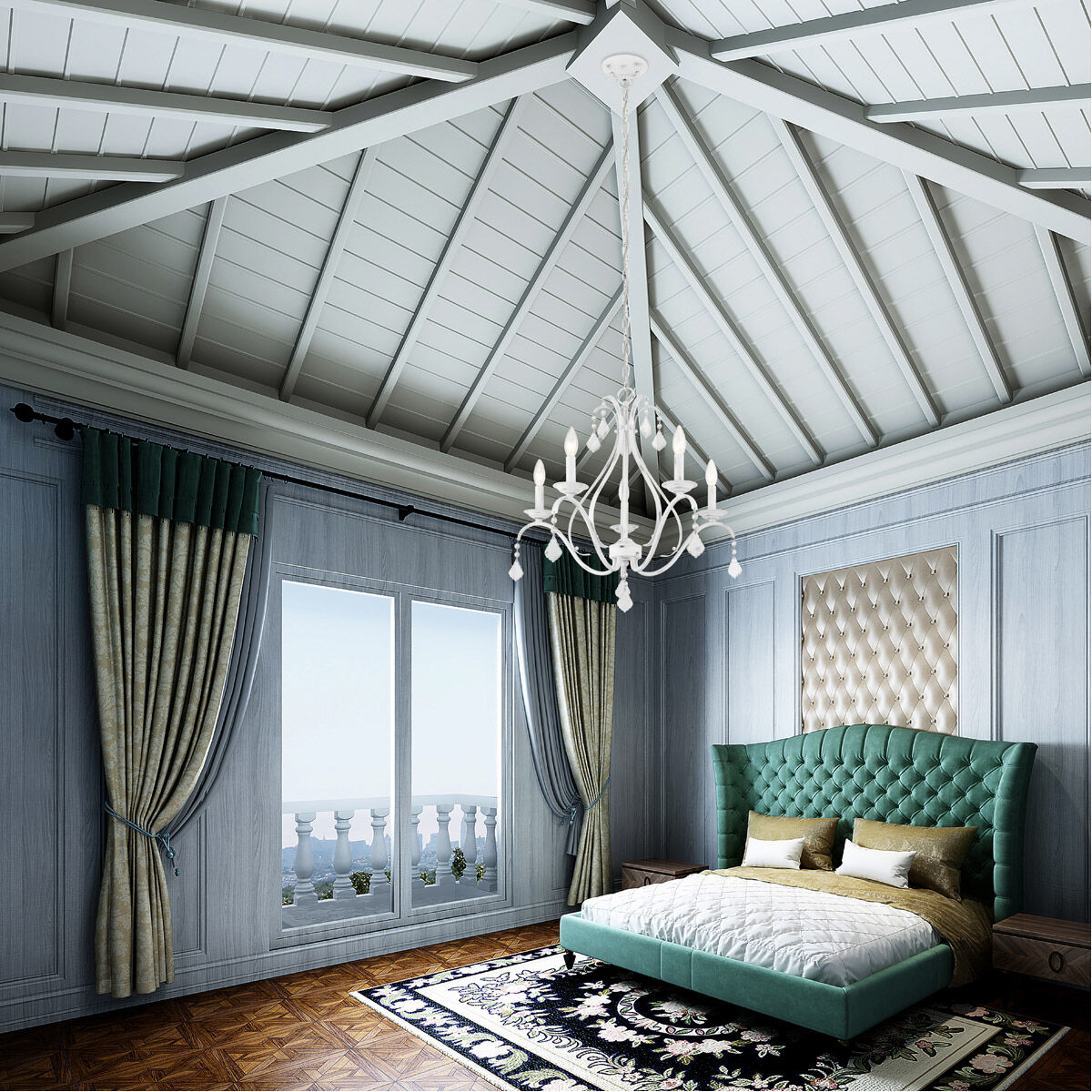 Caterina 5 Light 24 inch Antique White with Clear Crystals Chandelier Ceiling Light