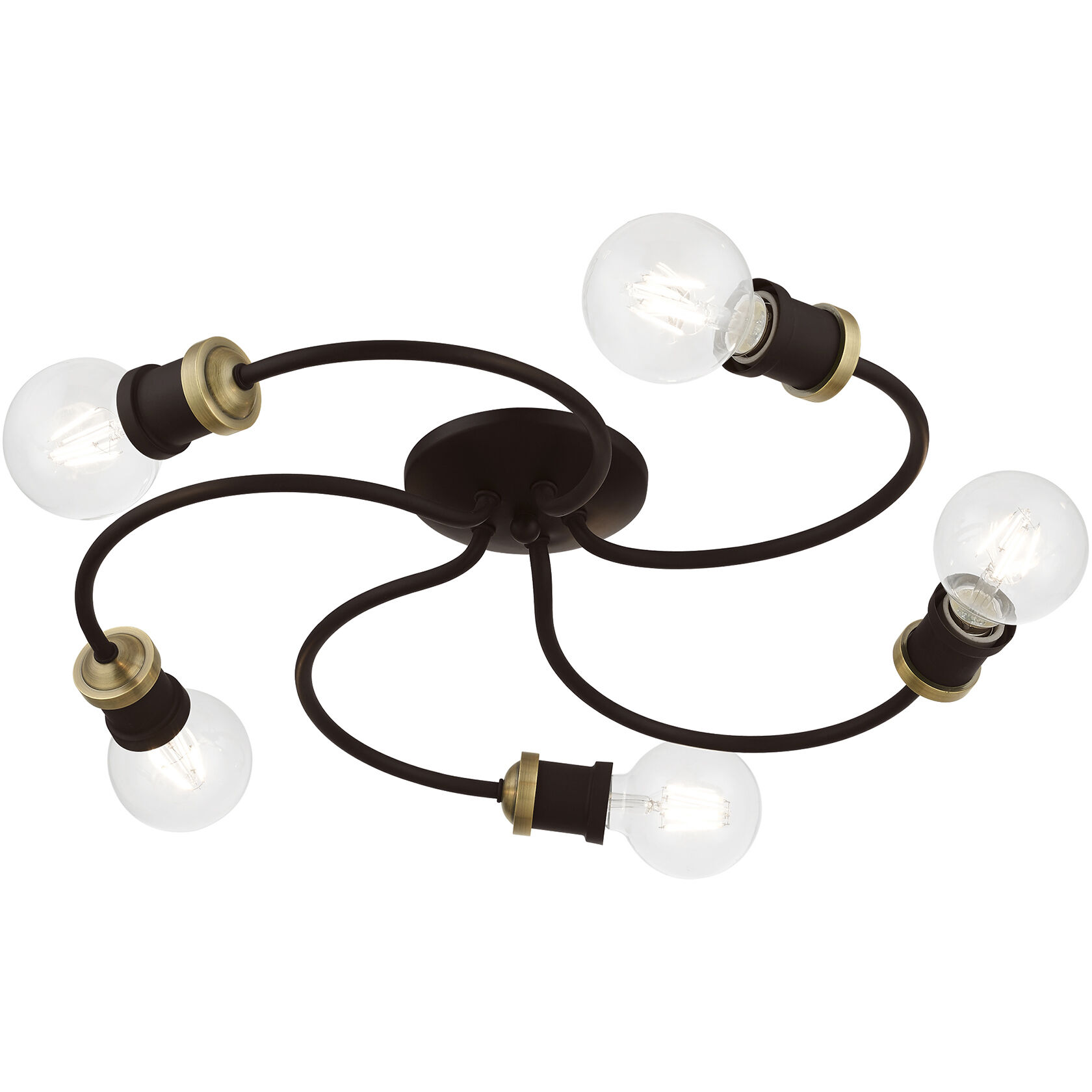 Bromley 5 Light 20 inch Bronze with Antique Brass Accents Flush Mount Ceiling Light, Large