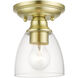 Montgomery 1 Light 5 inch Satin Brass Semi-Flush Ceiling Light, Petite