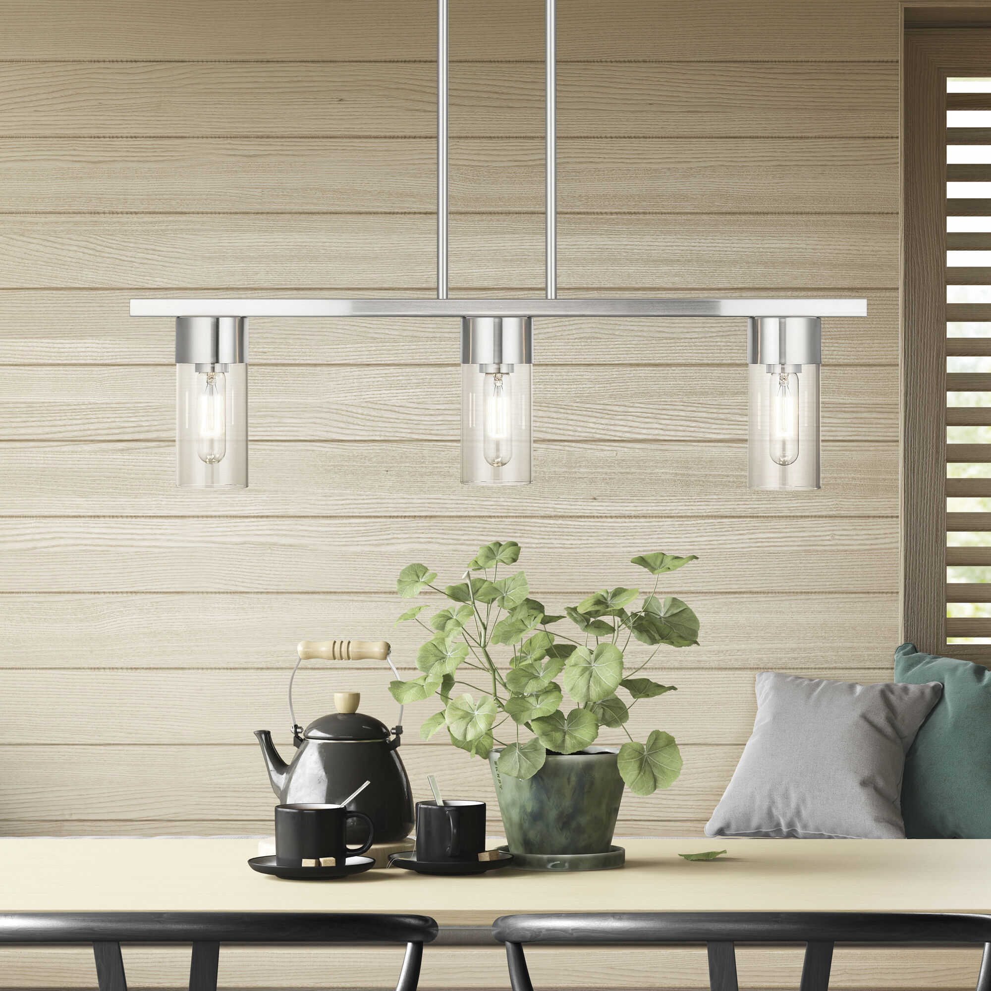 Carson 3 Light 30 inch Brushed Nickel Linear Chandelier Ceiling Light