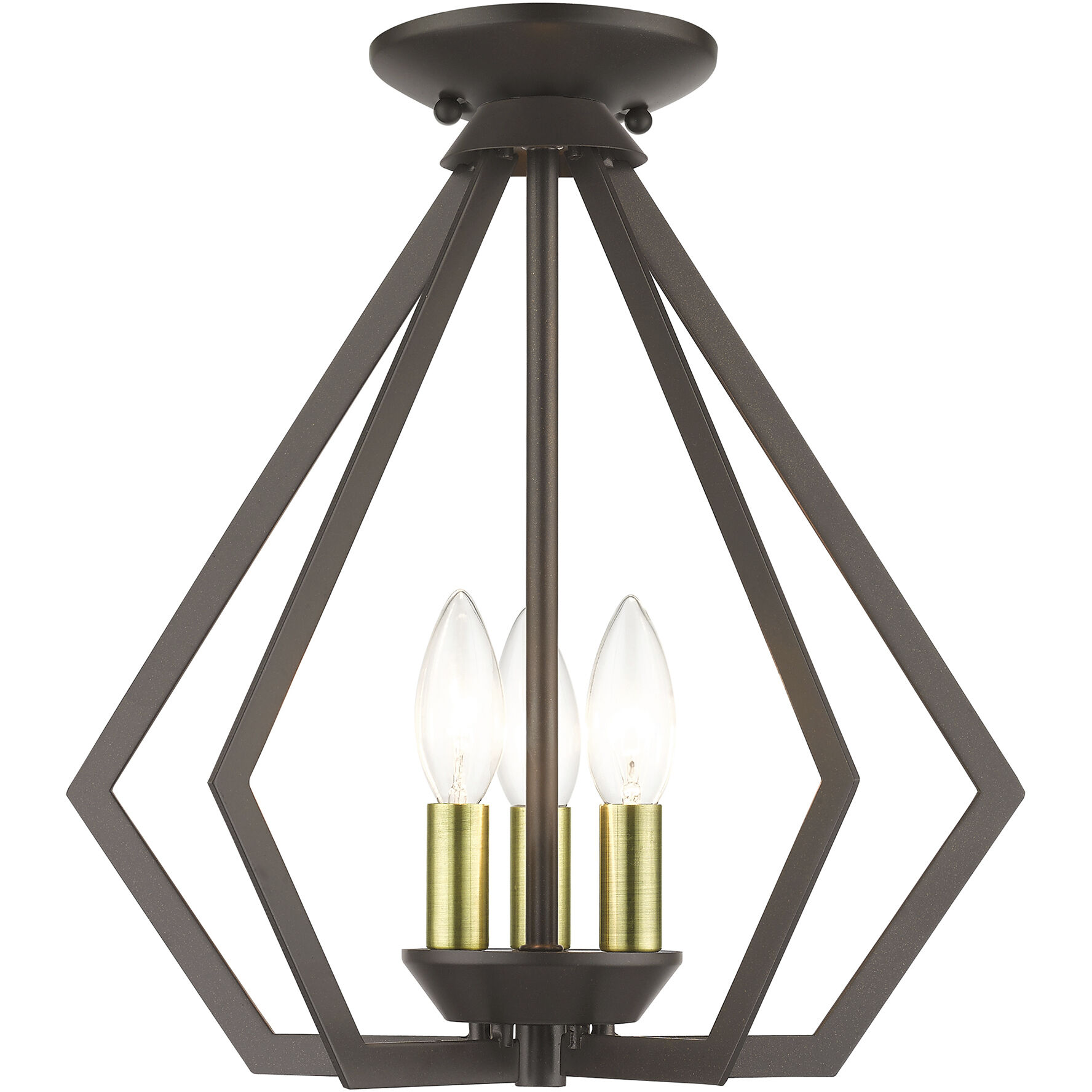 Prism 3 Light 14 inch English Bronze with Antique Brass Finish Accents Semi Flush Mount Ceiling Light