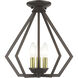 Prism 3 Light 14 inch English Bronze with Antique Brass Finish Accents Semi Flush Mount Ceiling Light