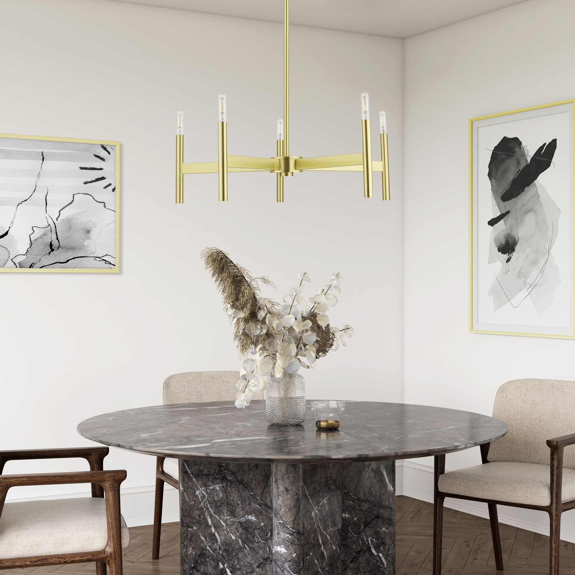 Copenhagen 5 Light 25 inch Satin Brass Chandelier Ceiling Light