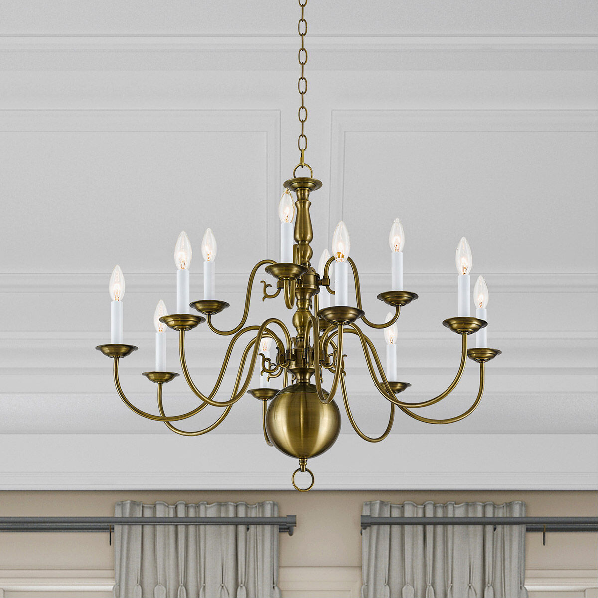 Williamsburgh 12 Light 32 inch Antique Brass Chandelier Ceiling Light