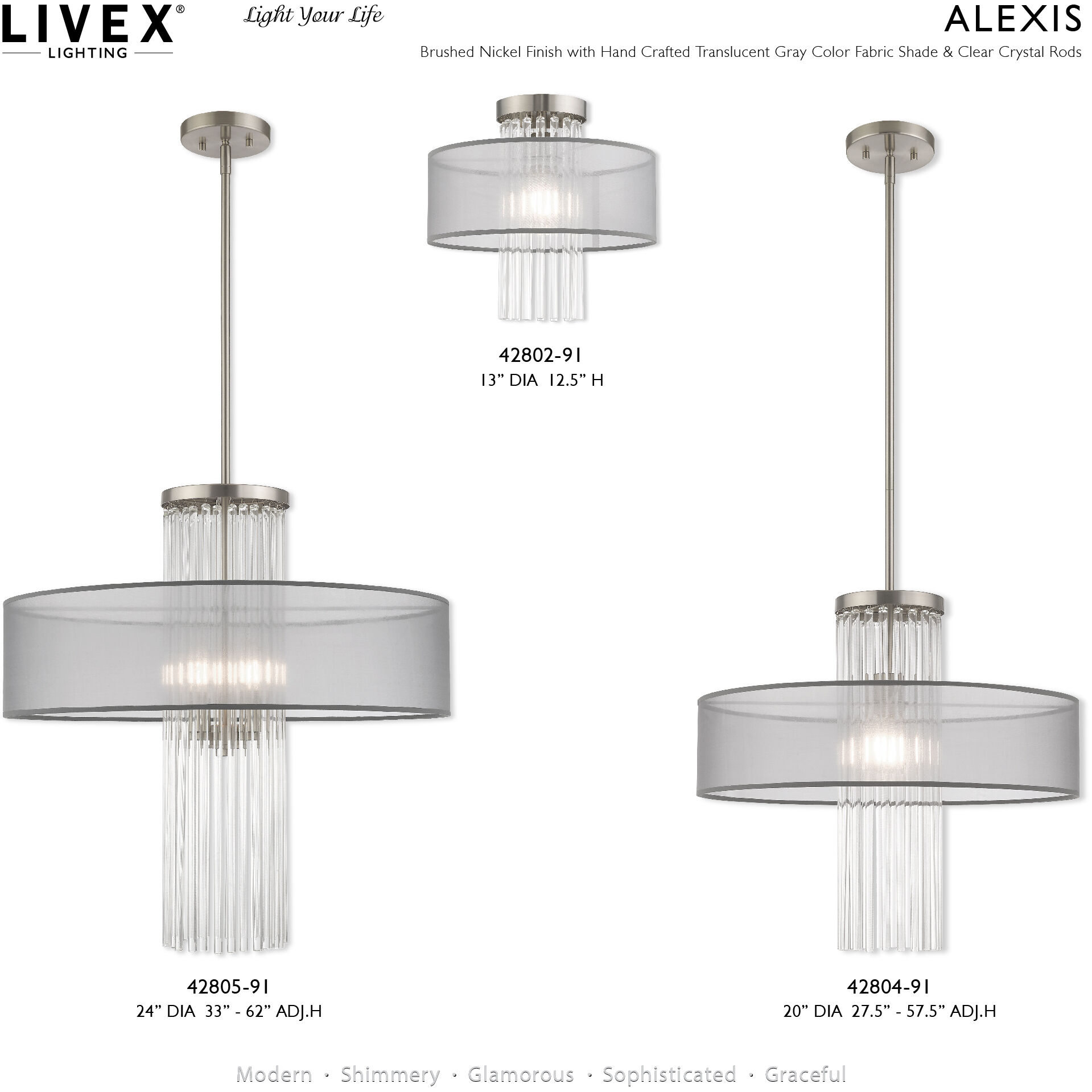 Alexis 1 Light 13 inch Brushed Nickel Semi-Flush Mount Ceiling Light