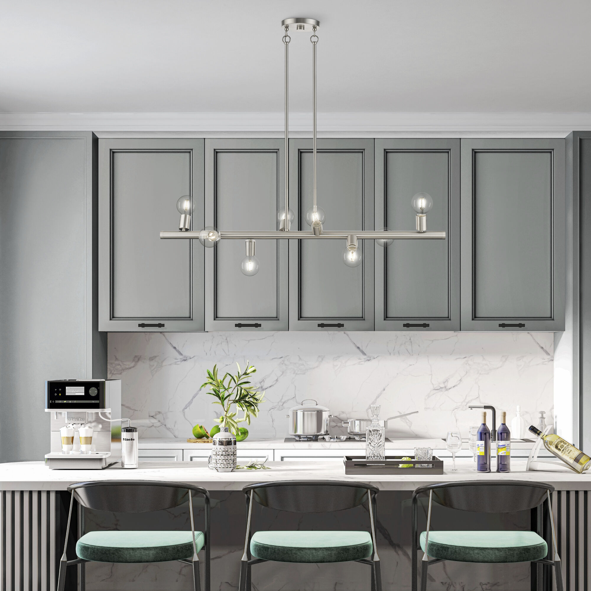 Bannister 8 Light 42 inch Brushed Nickel Linear Chandelier Ceiling Light, Large