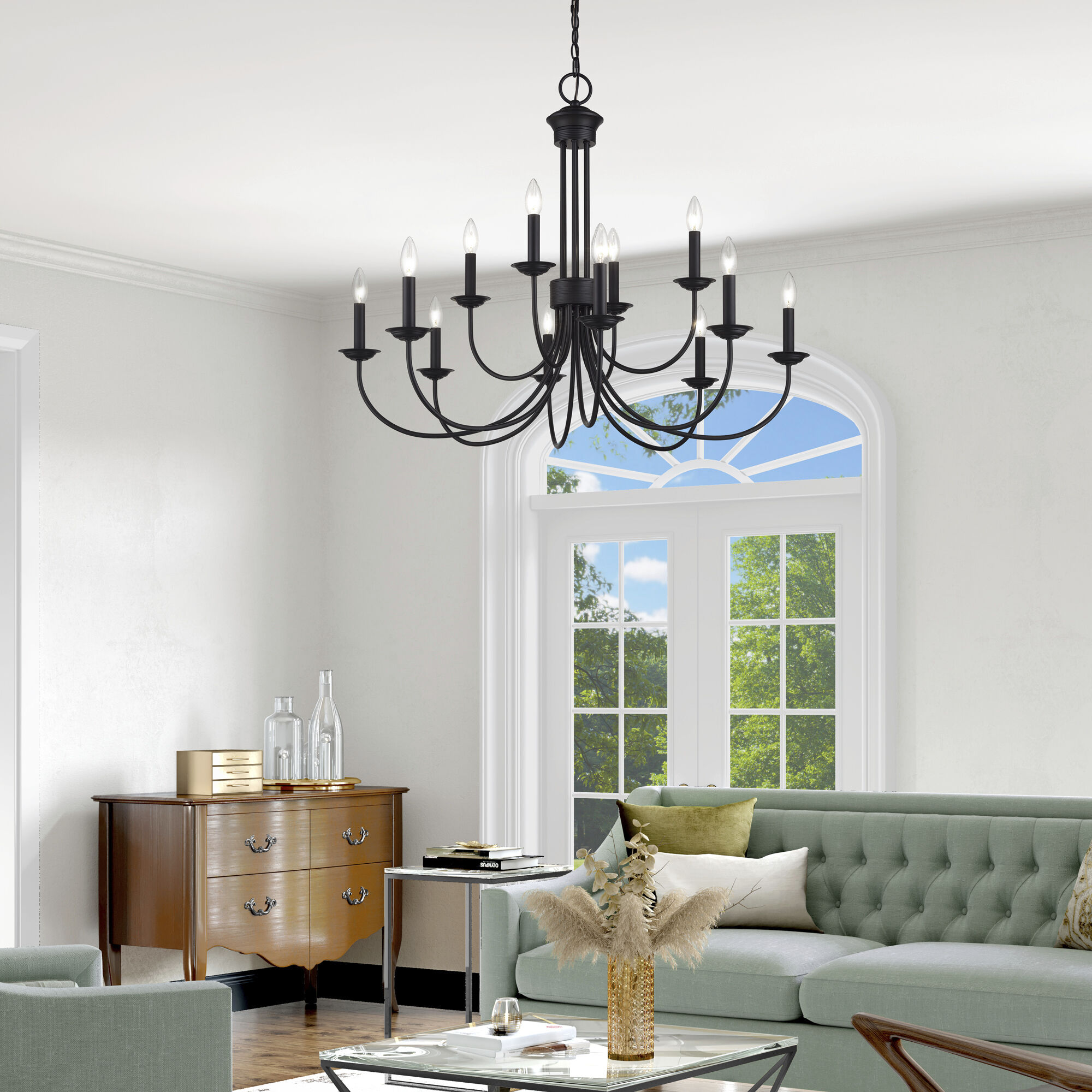 Estate 12 Light 36 inch Black 2-Tier Chandelier Ceiling Light