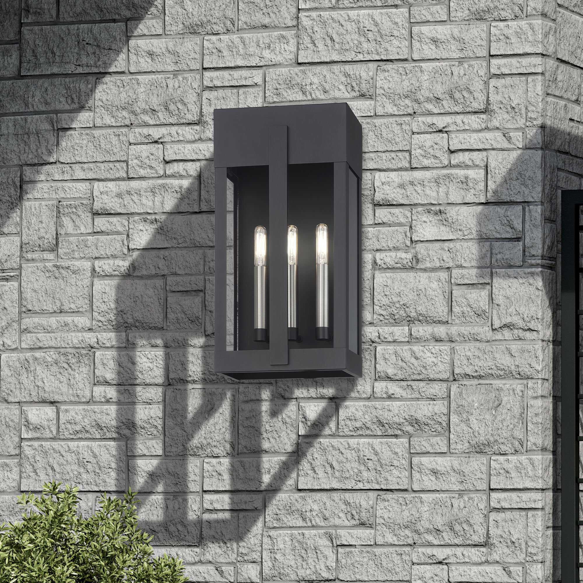 Berksford 3 Light 17 inch Black with Brushed Nickel Candles Outdoor Wall Lantern