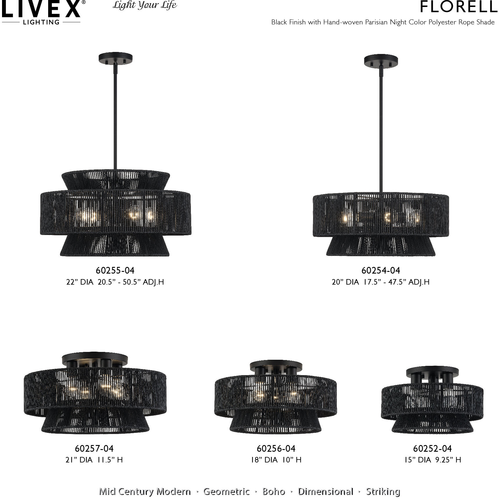 Florell 3 Light 15 inch Black Semi Flush Mount Ceiling Light, Large