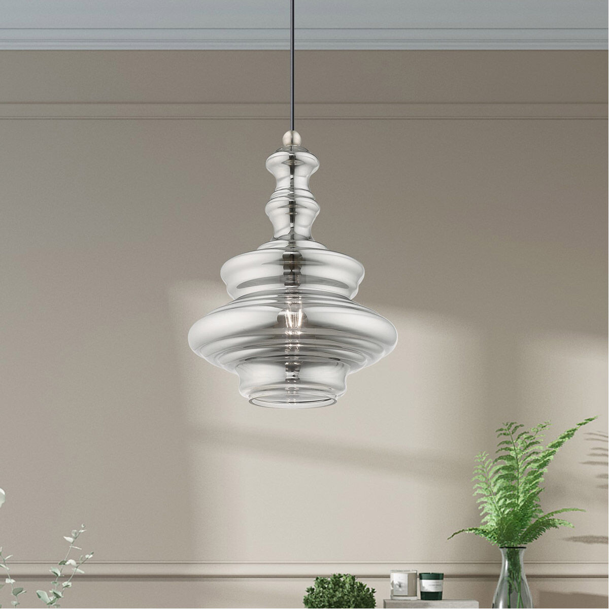 Art Glass 1 Light 12 inch Brushed Nickel Mini Pendant Ceiling Light