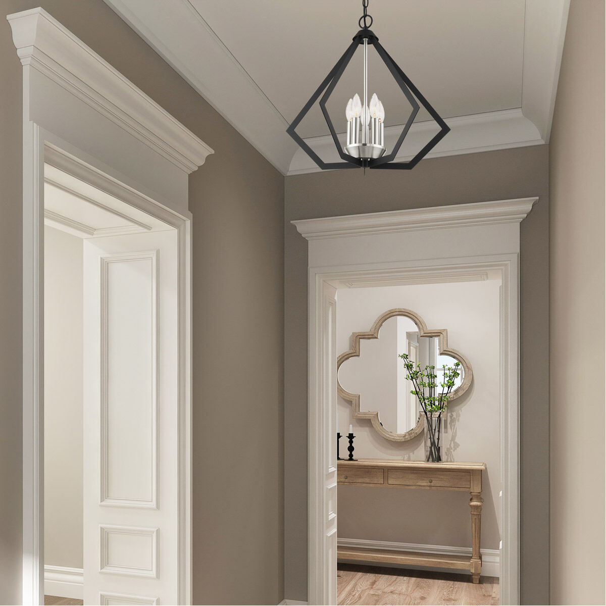 Prism 5 Light 20 inch Black with Brushed Nickel Cluster Chandelier Ceiling Light 