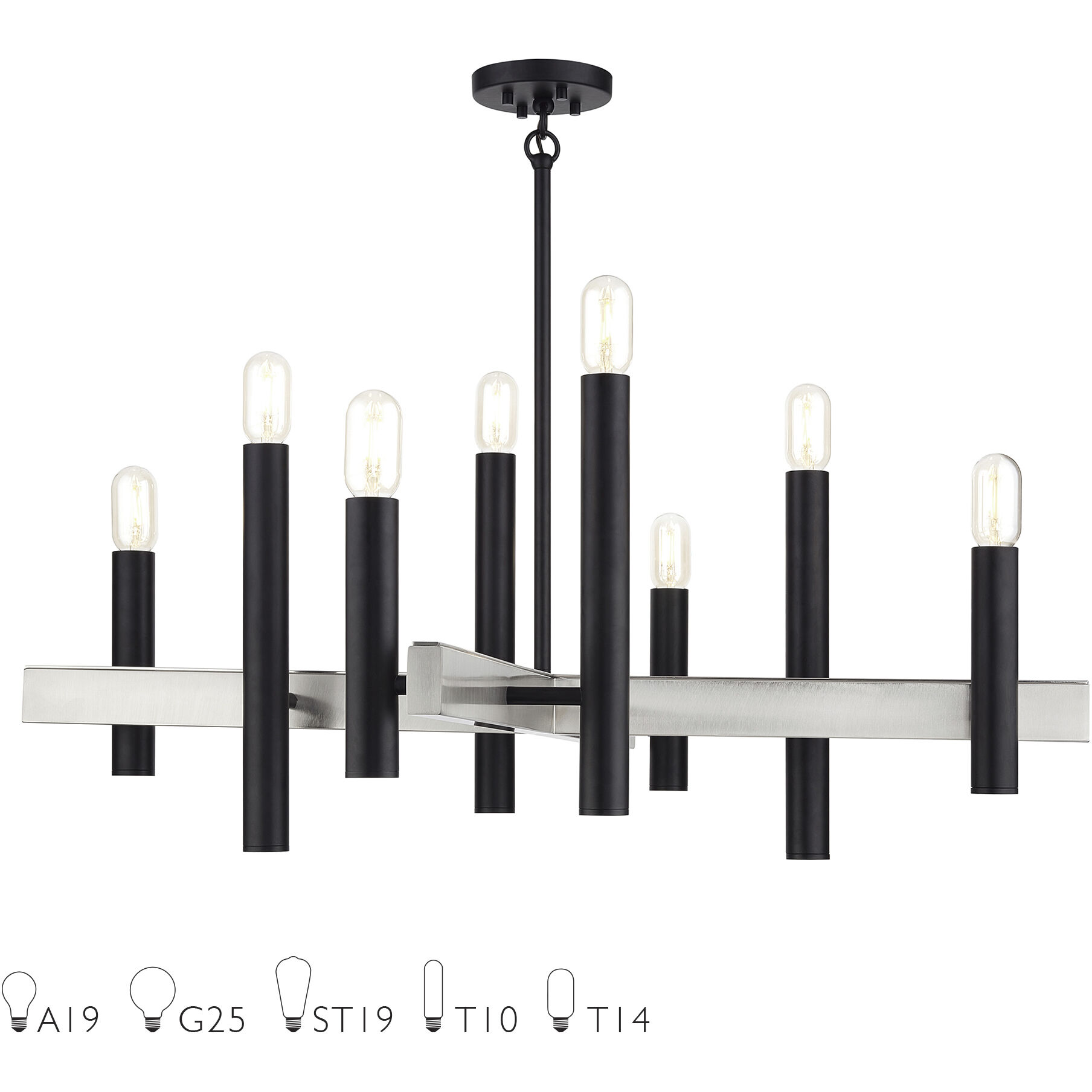 Helsinki 8 Light 38 inch Black with Brushed Nickel Accents Chandelier Ceiling Light