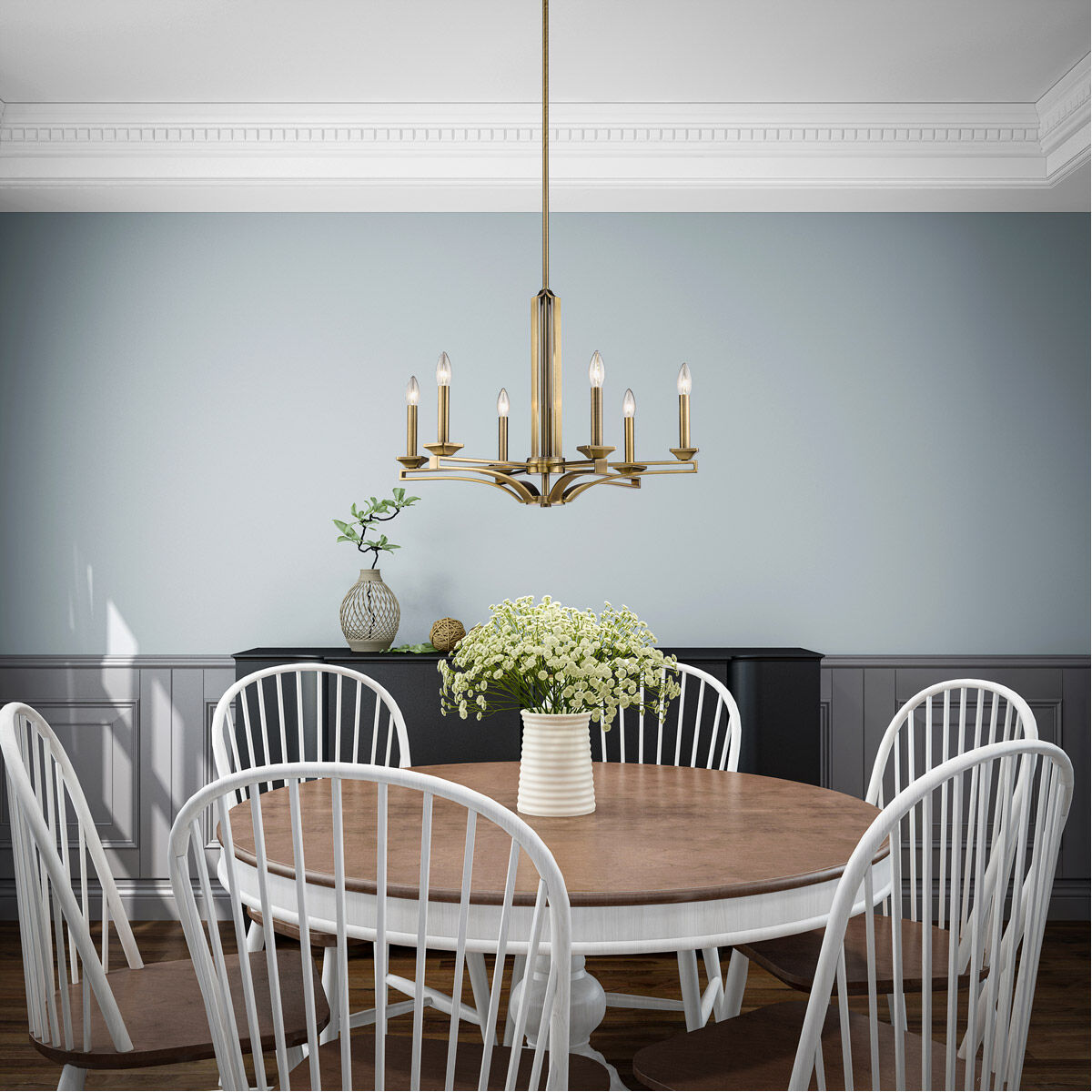 Trumbull 6 Light 26 inch Antique Brass Chandelier Ceiling Light