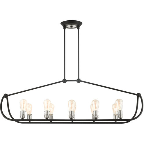 Archer 10 Light 48 inch Textured Black with Brushed Nickel Accents Linear Chandelier Ceiling Light