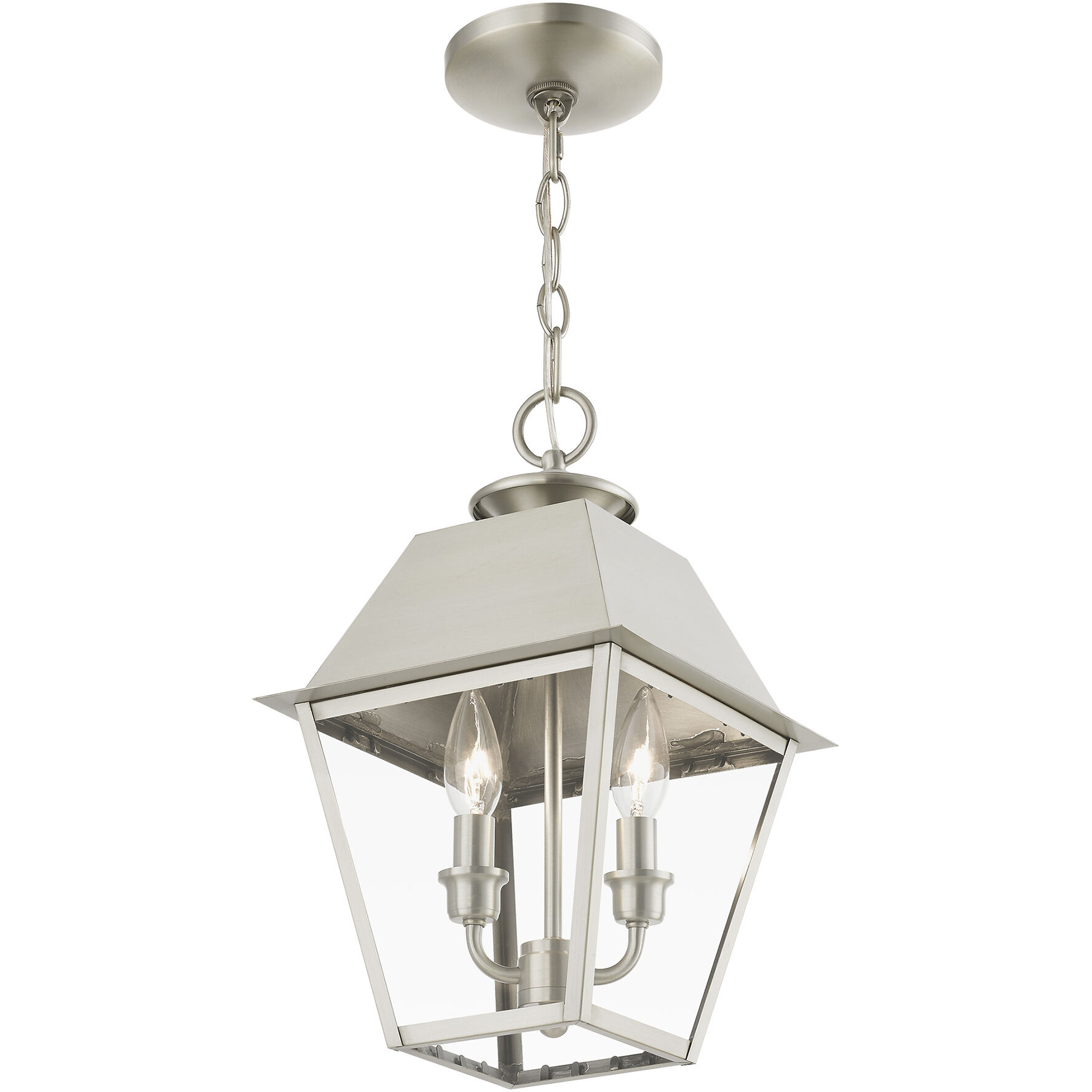 Wentworth 2 Light 9 inch Brushed Nickel Outdoor Pendant Lantern, Medium