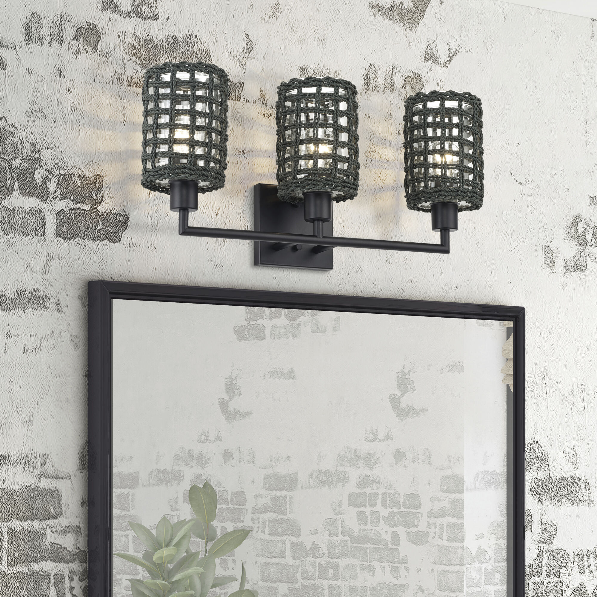 Twinewell 3 Light 23 inch Black Vanity Wall Sconce Wall Light