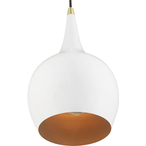 Andes 1 Light 8 inch Shiny White with Polished Brass Accents Mini Pendant Ceiling Light