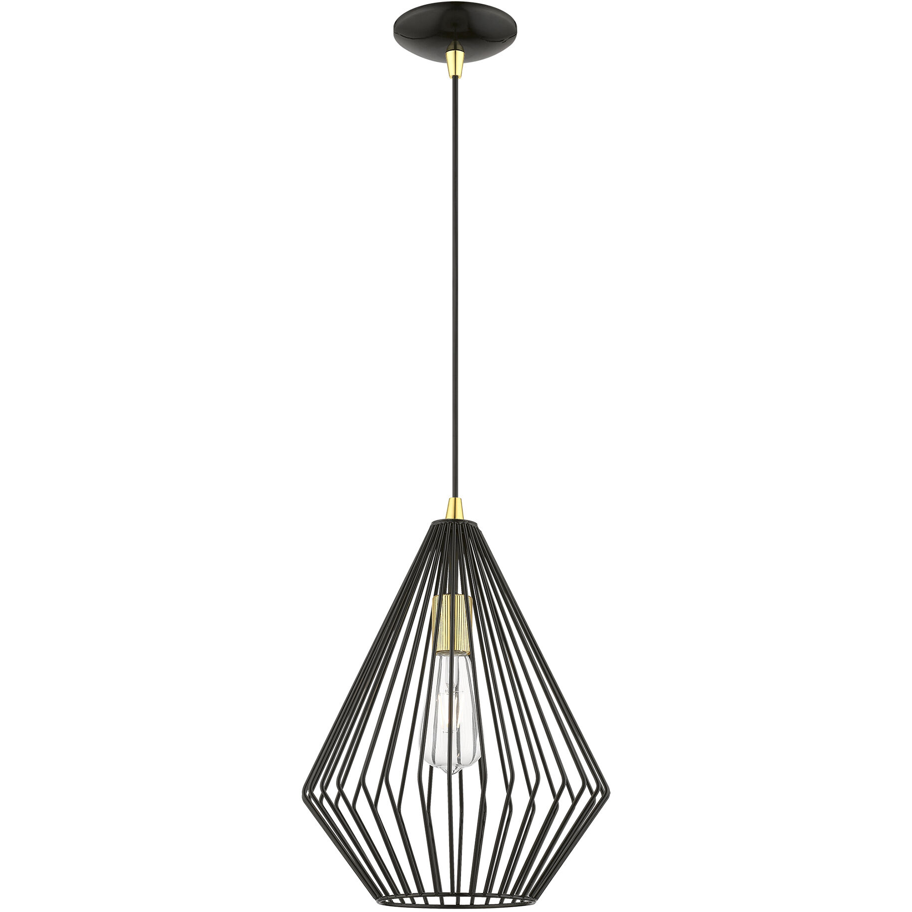 Linz 1 Light 12 inch Shiny Black with Polished Brass Accents Pendant Ceiling Light