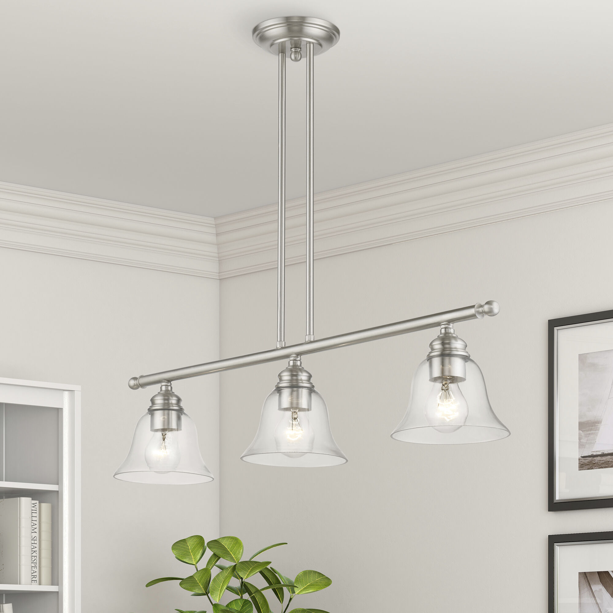 Moreland 3 Light 30 inch Brushed Nickel Linear Chandelier Ceiling Light