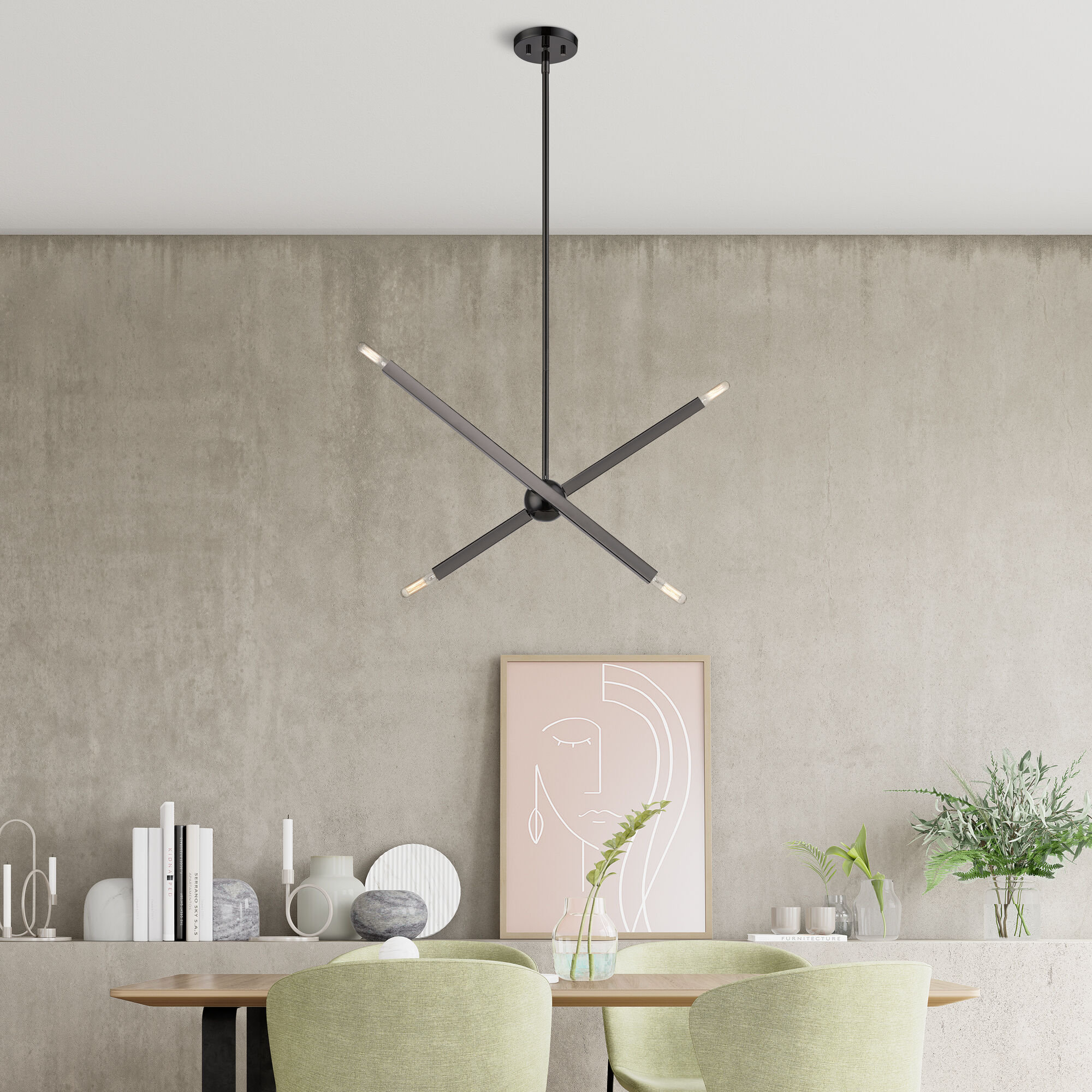 Monaco 4 Light 28 inch Black Chrome Linear Chandelier Ceiling Light