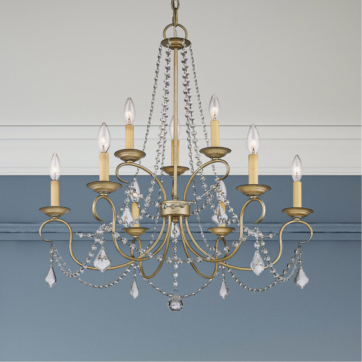 Pennington 9 Light 28 inch Hand Painted Antique Silver Leaf Chandelier Ceiling Light