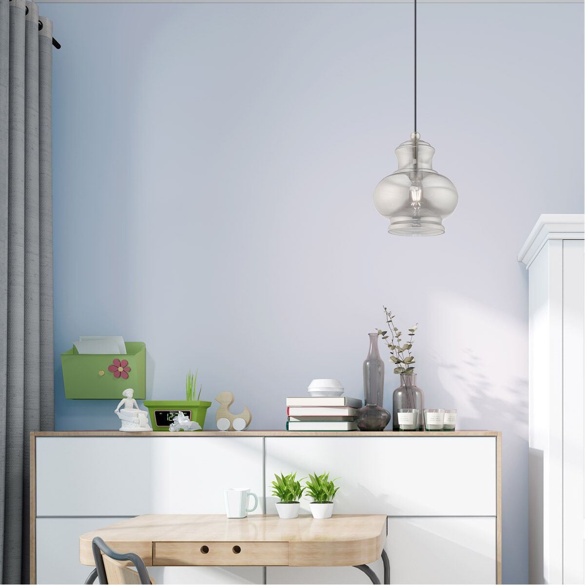 Art Glass 1 Light 10 inch Brushed Nickel Mini Pendant Ceiling Light