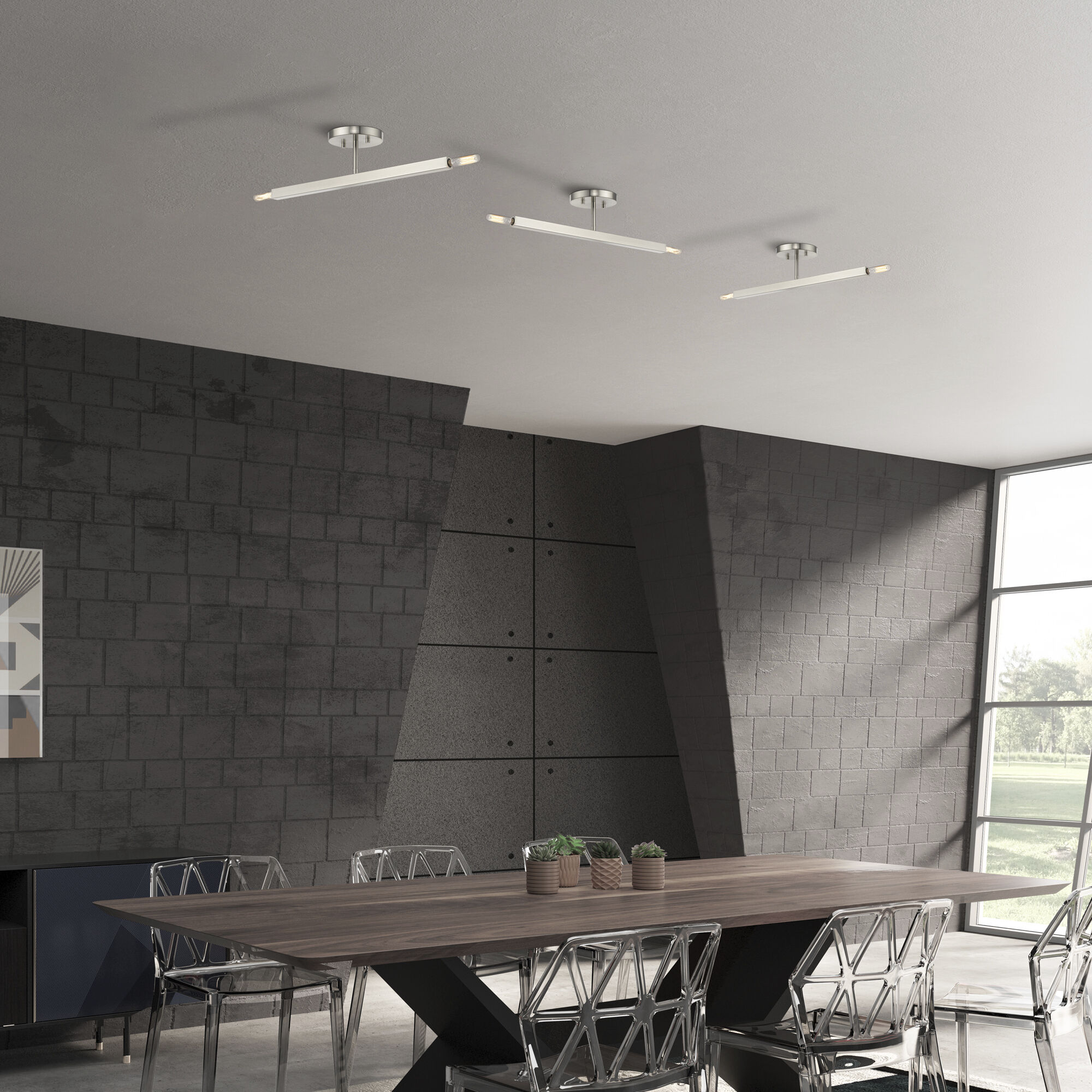 Monaco 2 Light 5.13 inch Brushed Nickel Semi-Flush Ceiling Light