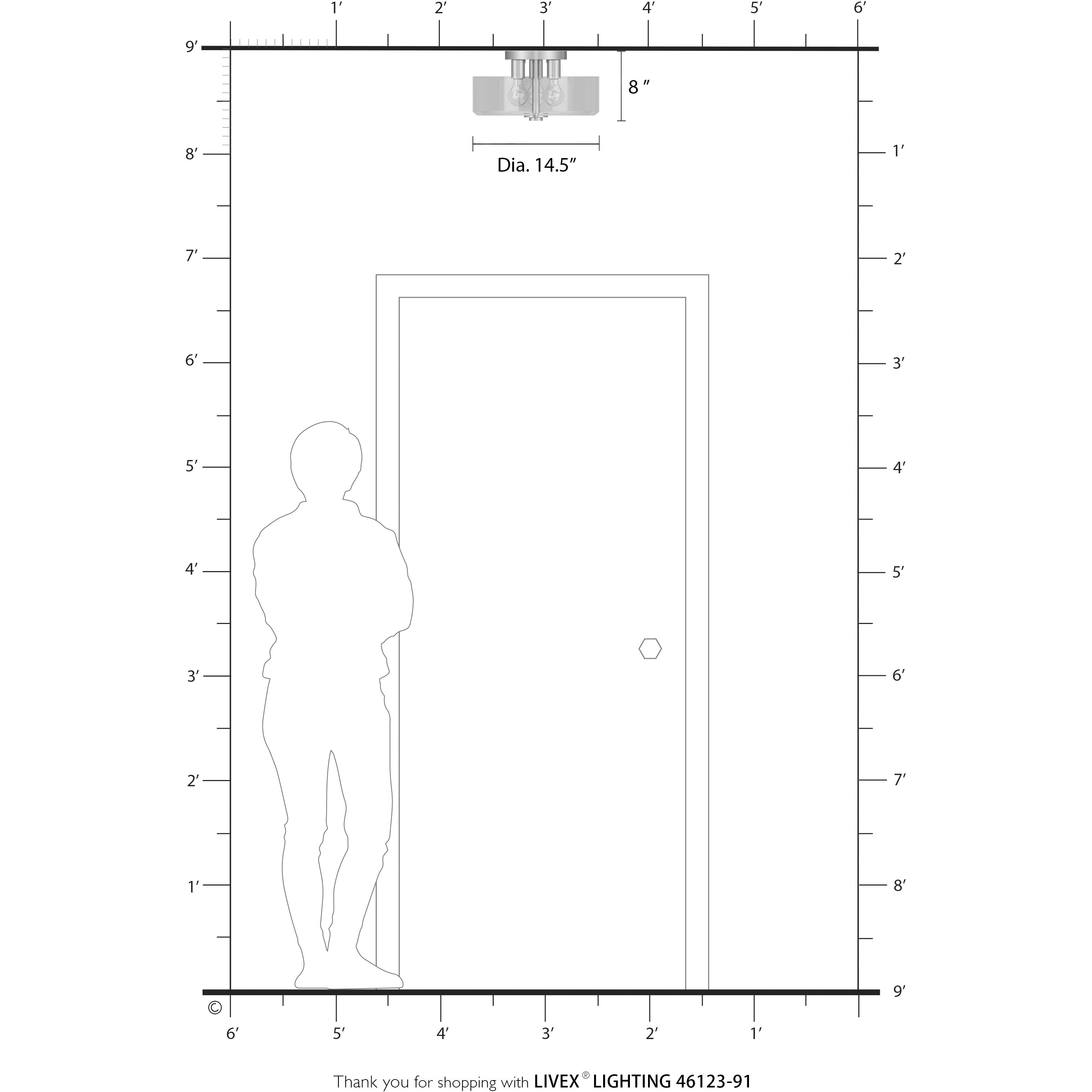 Whitworth 3 Light 14.5 inch Brushed Nickel Semi-Flush Ceiling Light