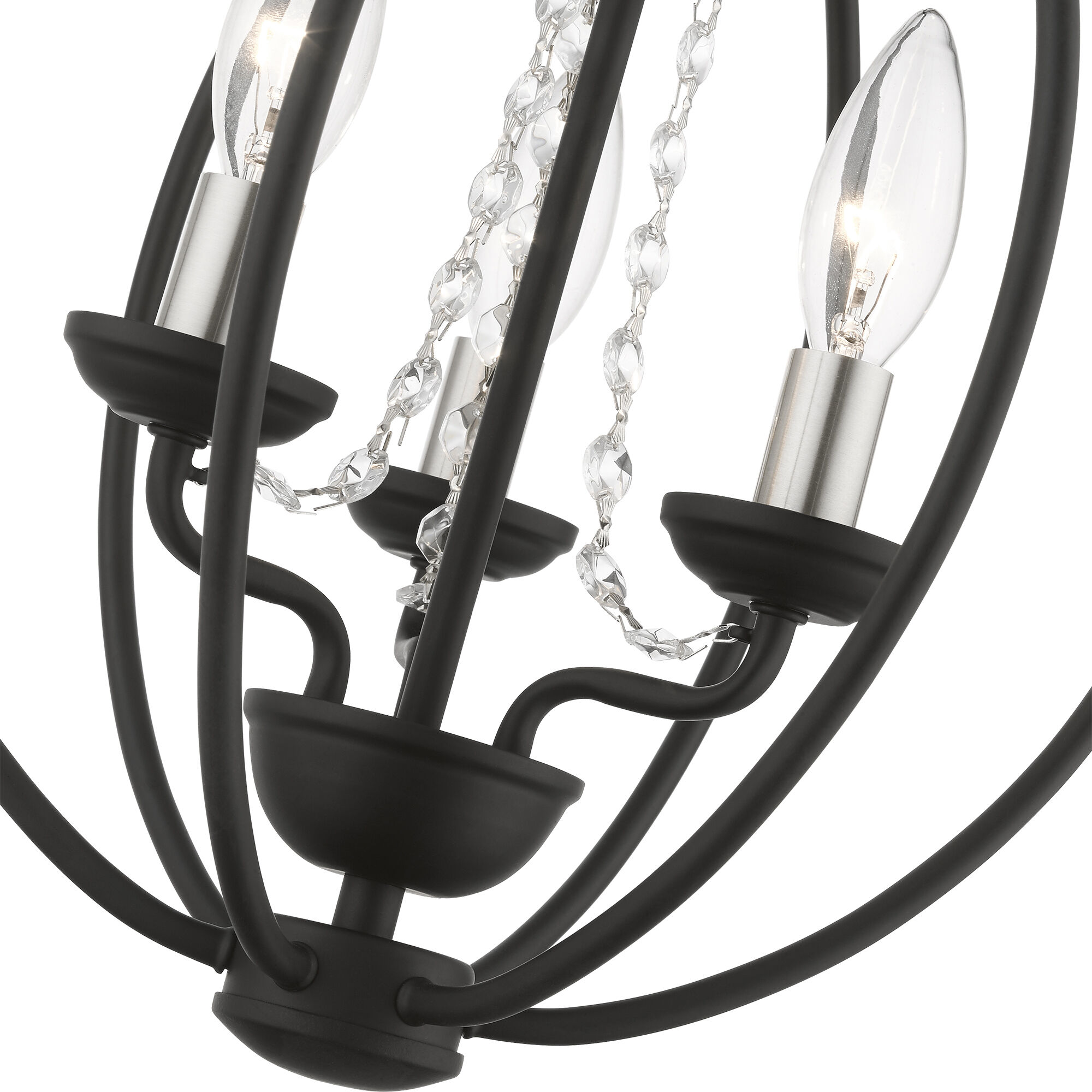Arabella 3 Light 12 inch Black with Brushed Nickel Finish Candles Convertible Mini Chandelier/ Semi-Flush Ceiling Light, Globe