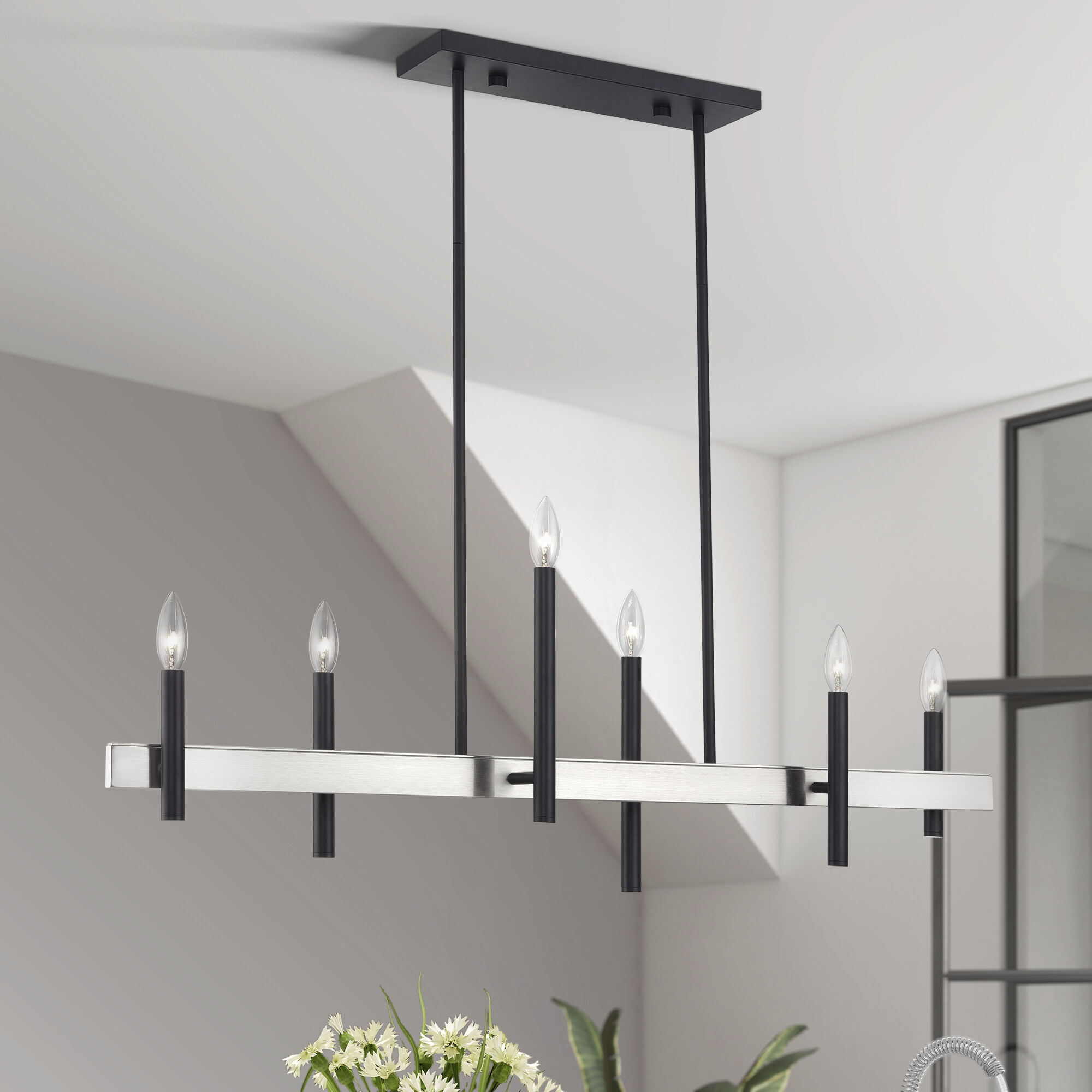 Denmark 6 Light 40 inch Black with Brushed Nickel Accents Linear Chandelier Ceiling Light