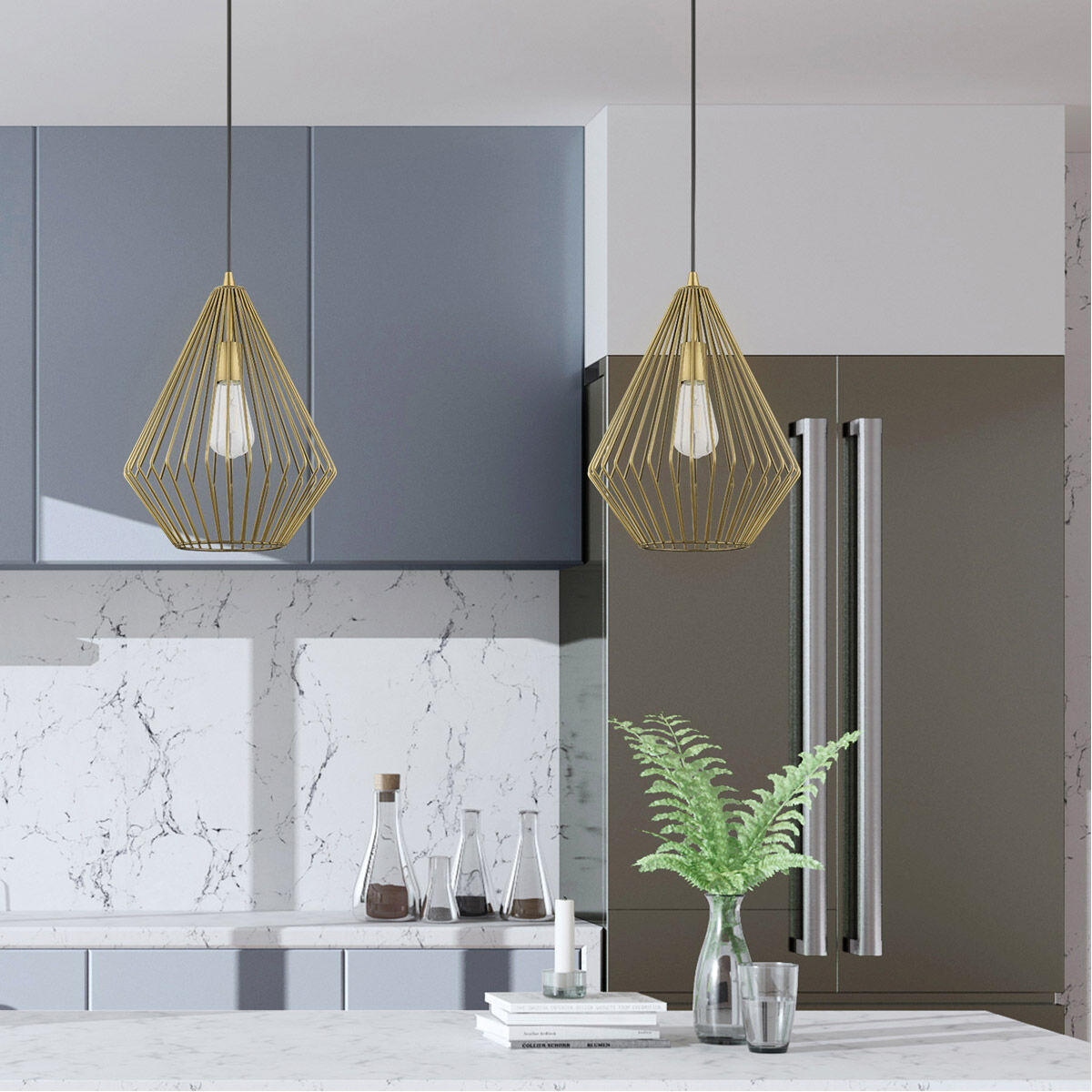 Geometric 1 Light 12 inch Antique Brass Mini Pendant Ceiling Light