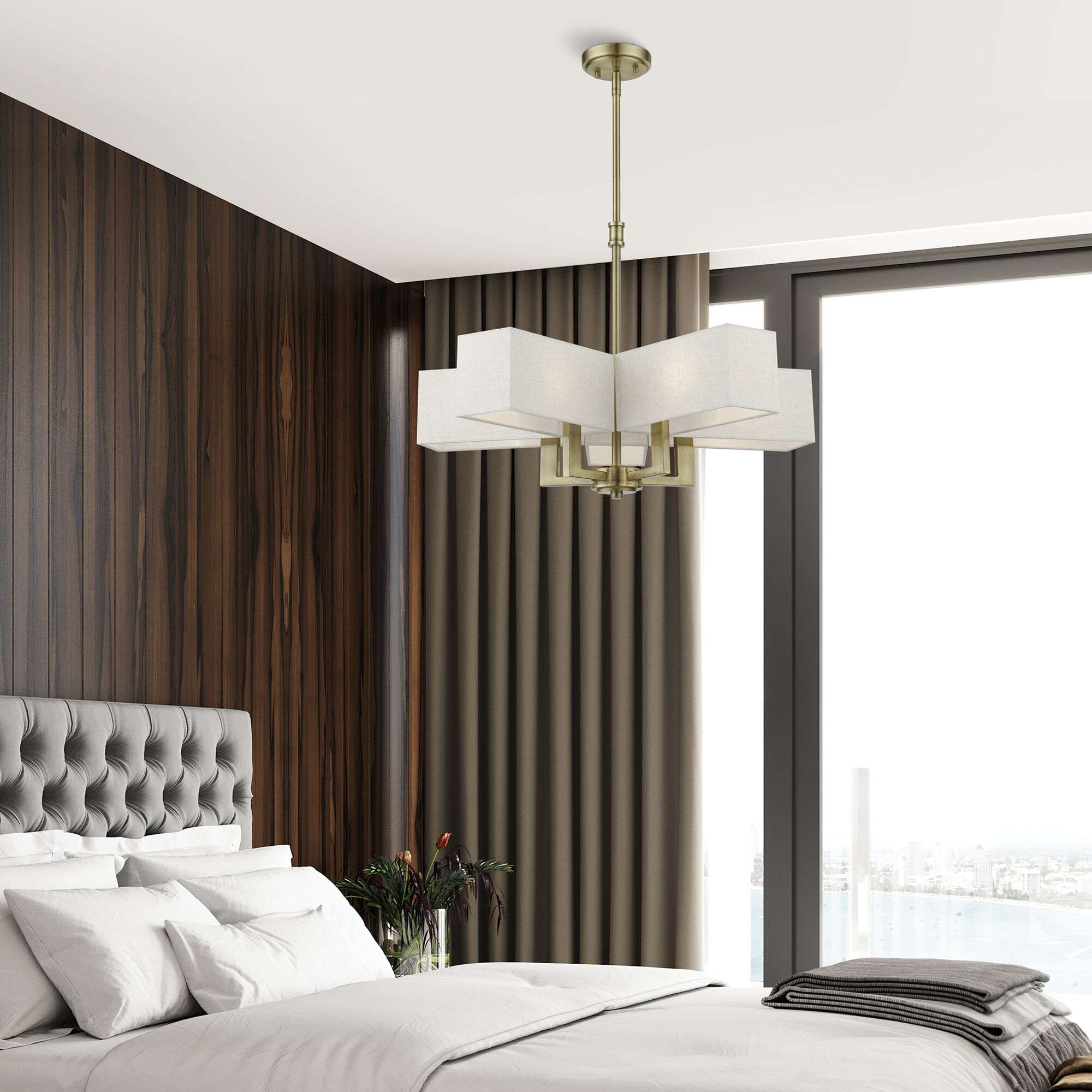 Rubix 5 Light 26 inch Antique Brass Chandelier Ceiling Light