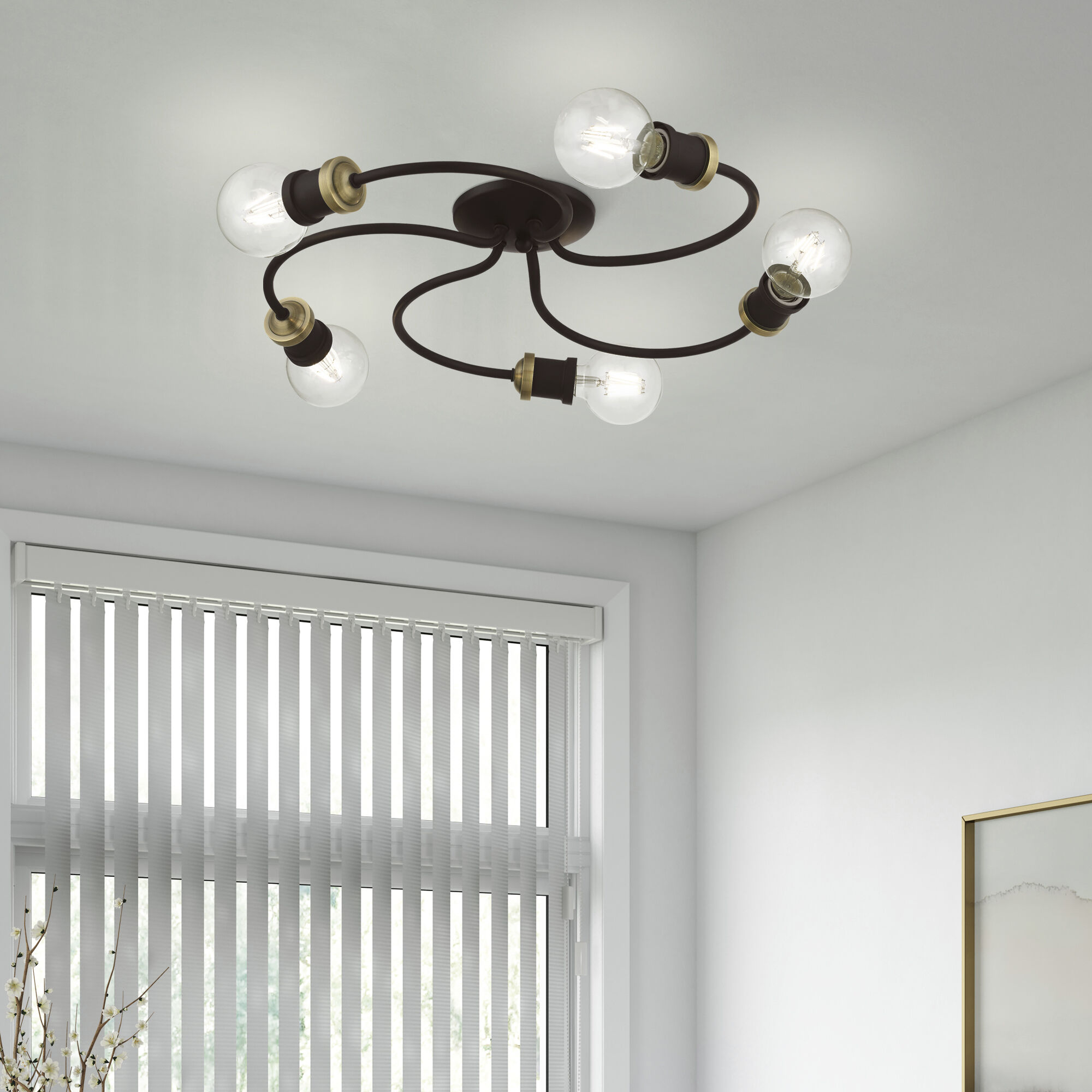 Bromley 5 Light 20 inch Bronze with Antique Brass Accents Flush Mount Ceiling Light, Large