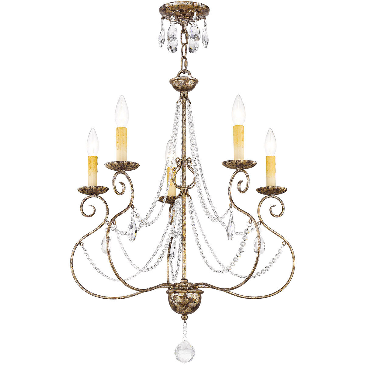 Isabella 5 Light 24 inch Hand Applied European Bronze Chandelier Ceiling Light