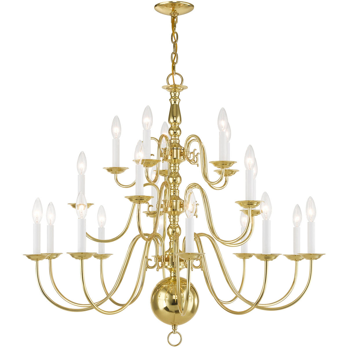 Williamsburgh 20 Light 36 inch Polished Brass Chandelier Ceiling Light